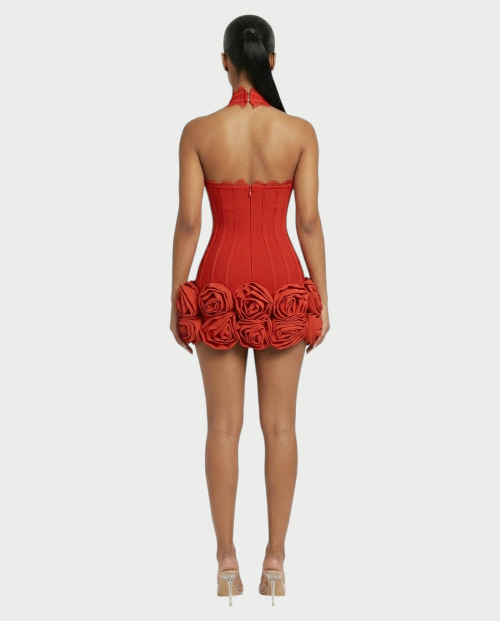 HASELY Rose Appliqué Halter Corset Mini Dress