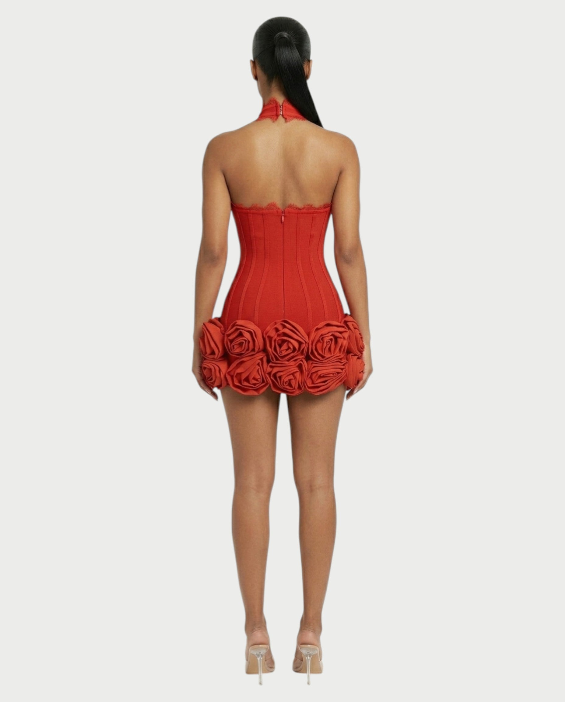 HASELY Rose Appliqué Halter Corset Mini Dress