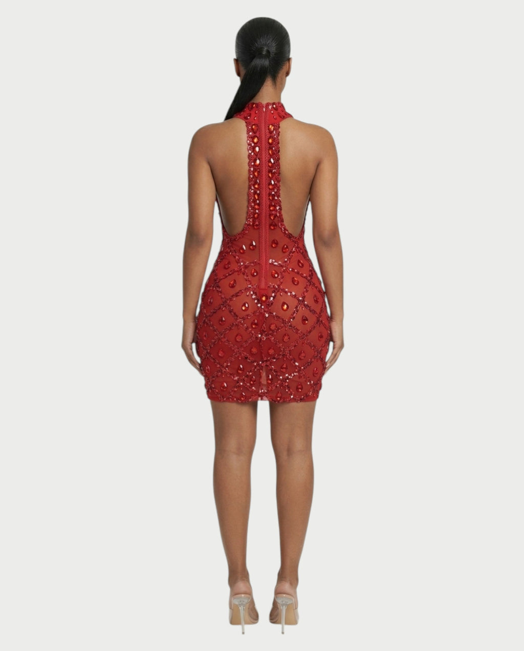 AVELA Ruby Crystal Open Back Mini Dress