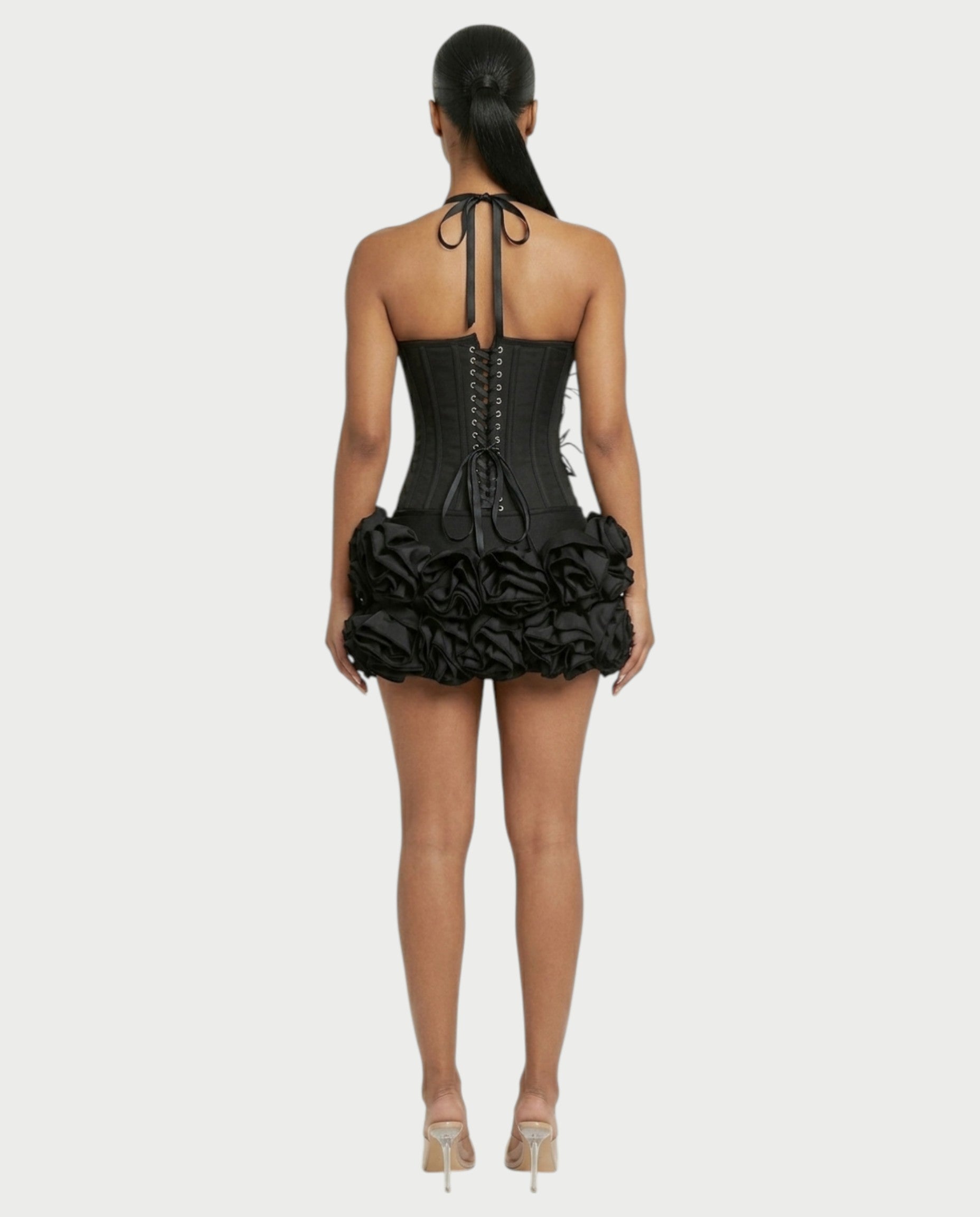 STUCY Floral Appliqué Corset & Mini Skirt Set