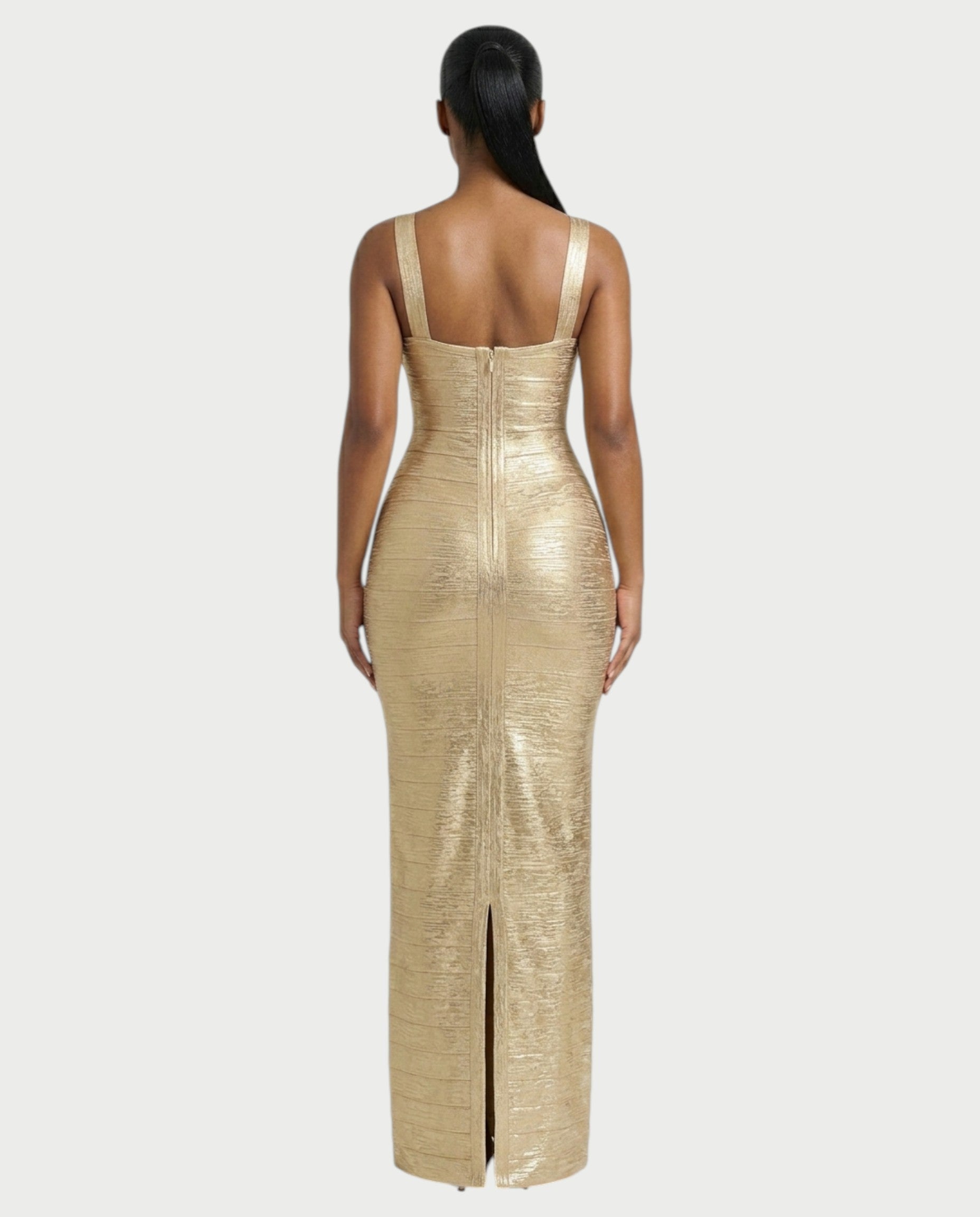 PHELIA Metallic Bandage Maxi Dress