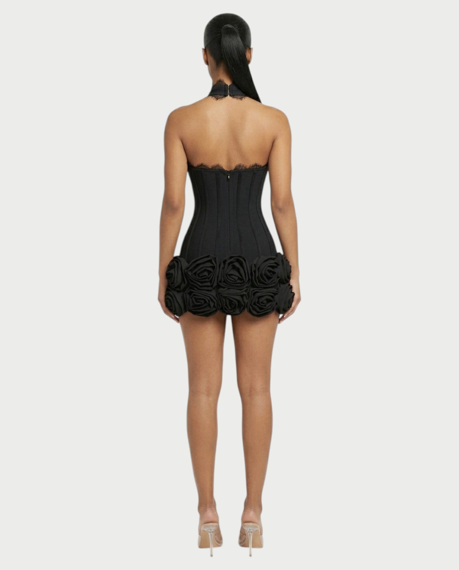HASELY Rose Appliqué Halter Corset Mini Dress