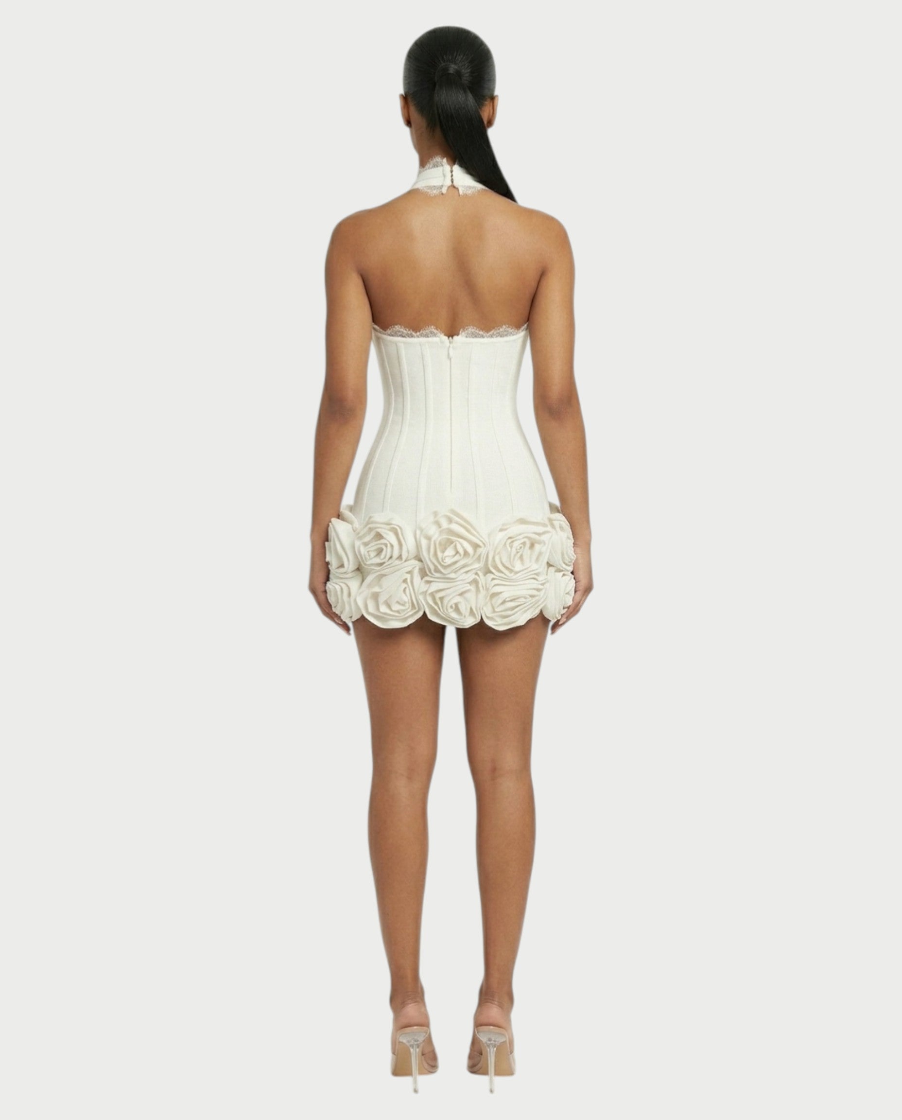 HASELY Rose Appliqué Halter Corset Mini Dress