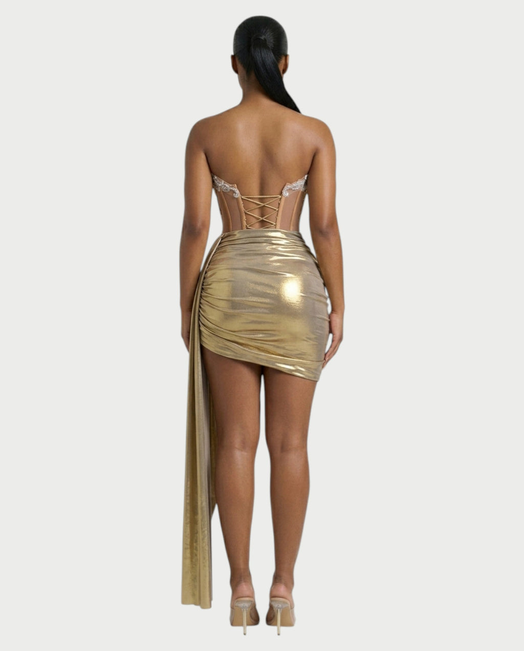 VIONE Strapless Embroidered Corset Mini Dress