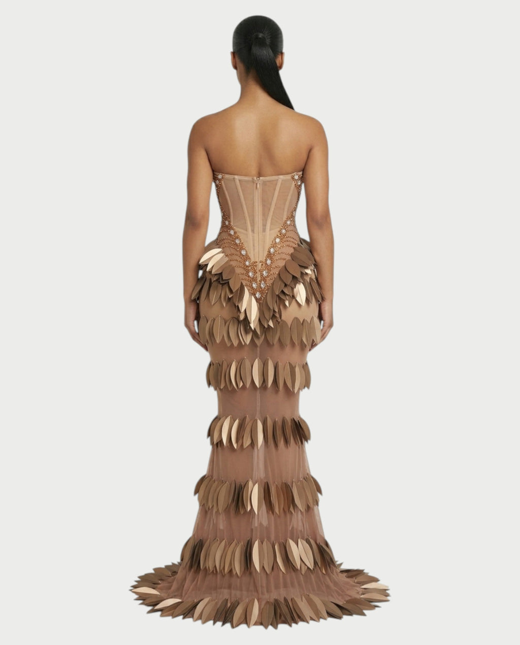 HELIA Golden Leaf Diamond Maxi Dress