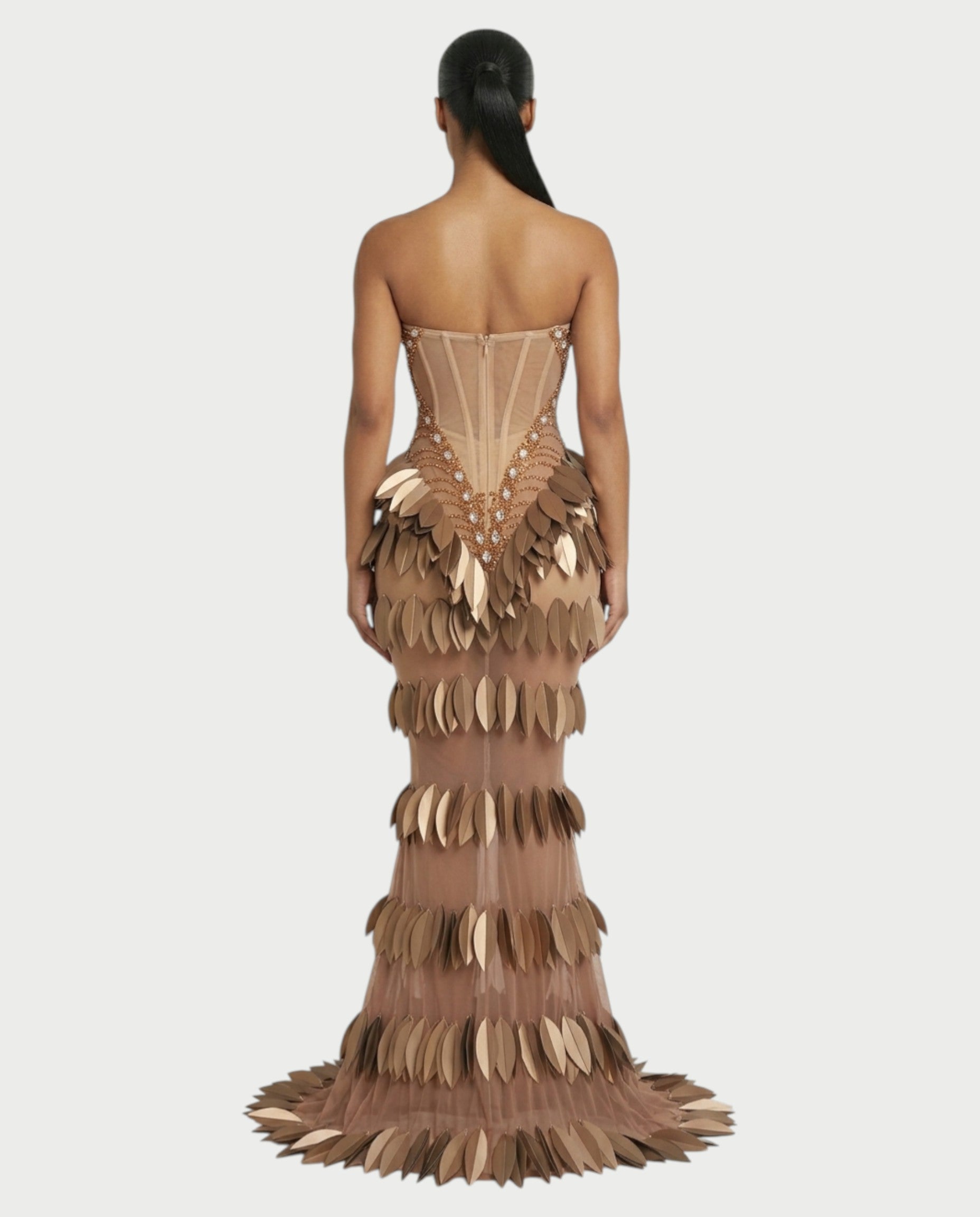HELIA Golden Leaf Diamond Maxi Dress