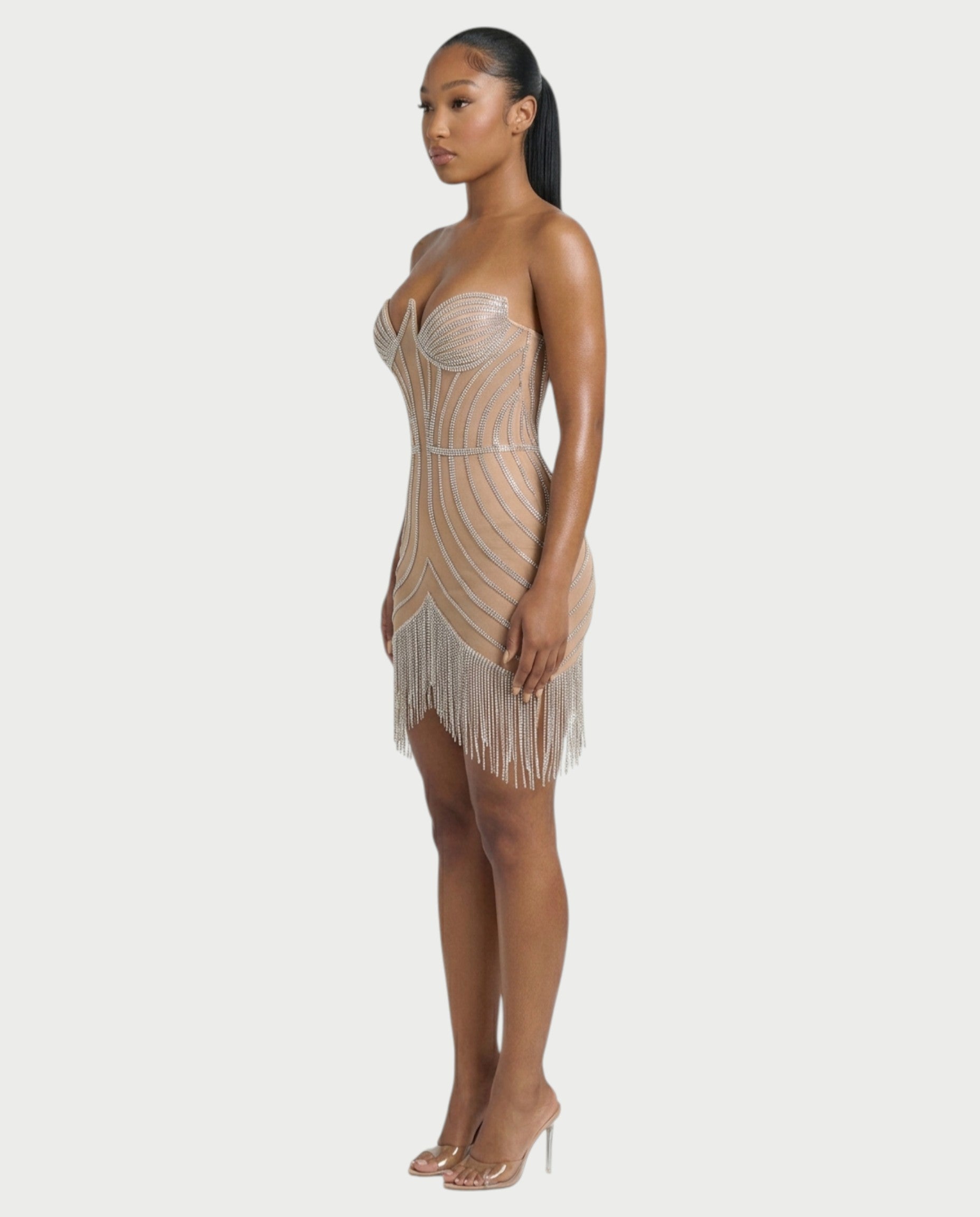 ARCY Crystal Tassel Bodycon Mini Dress