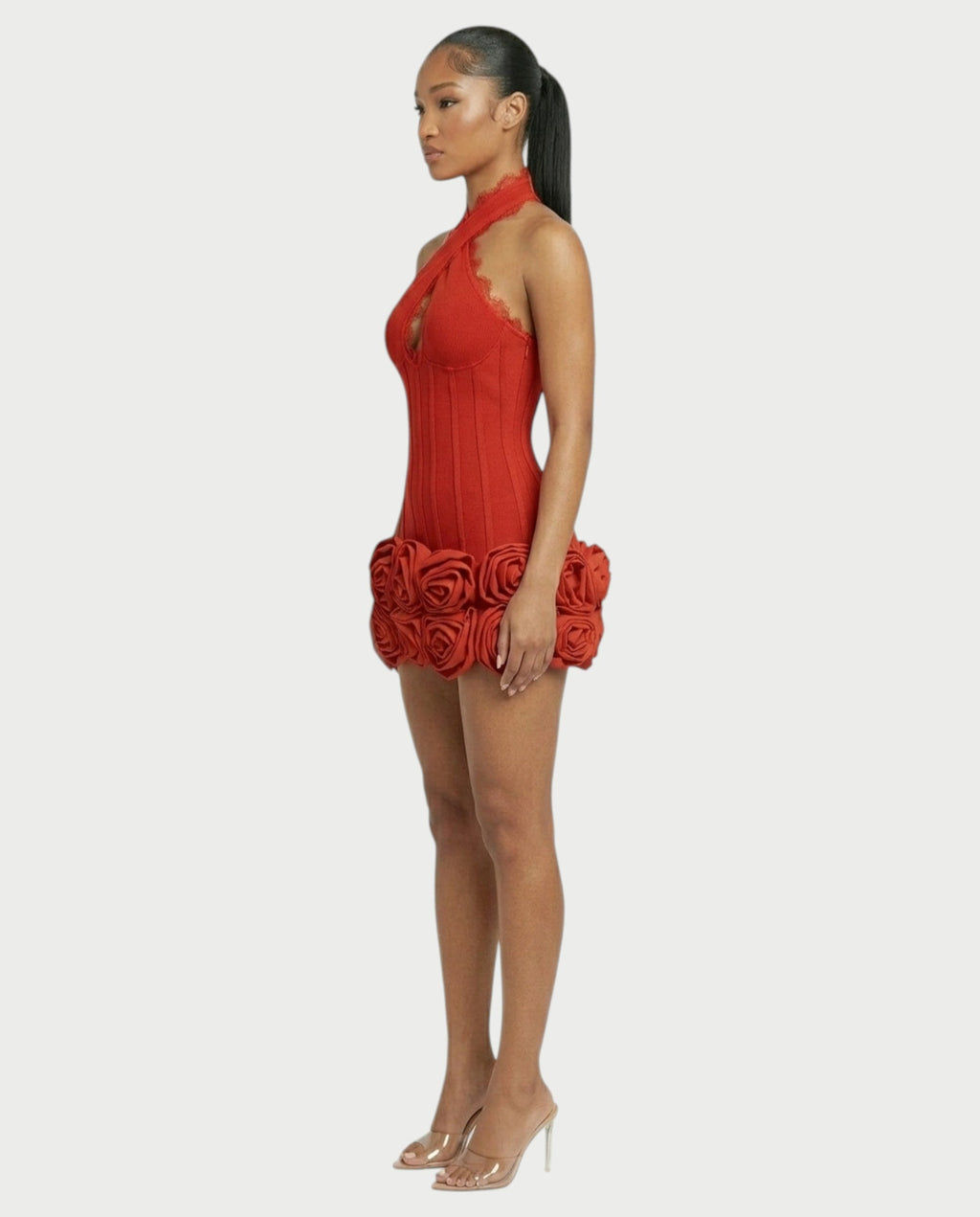 HASELY Rose Appliqué Halter Corset Mini Dress