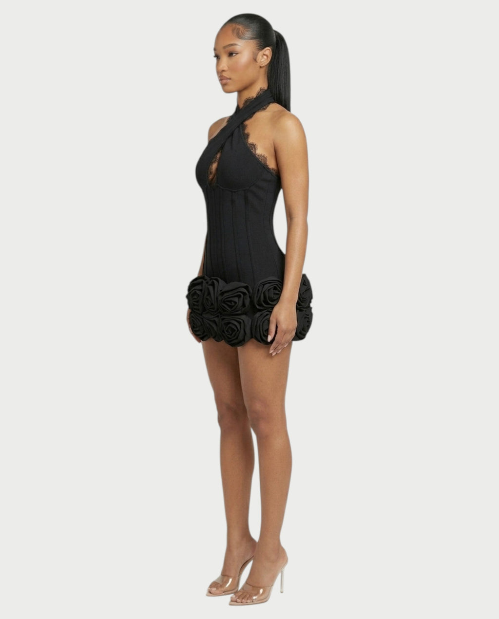 HASELY Rose Appliqué Halter Corset Mini Dress