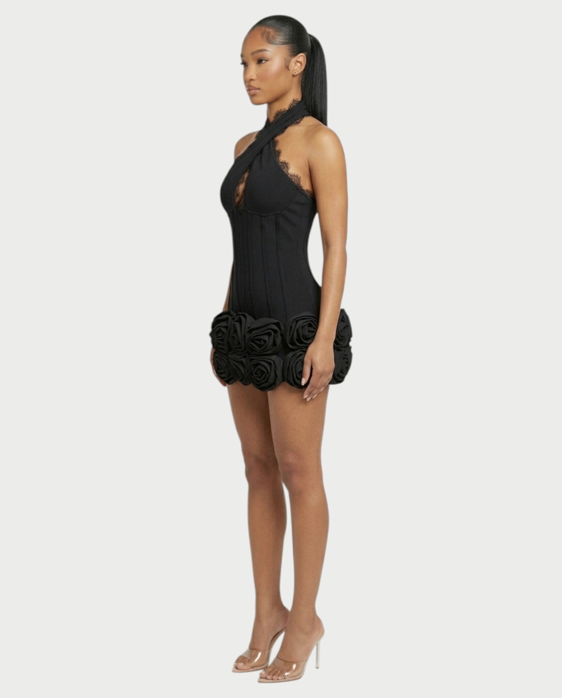 HASELY Rose Appliqué Halter Corset Mini Dress