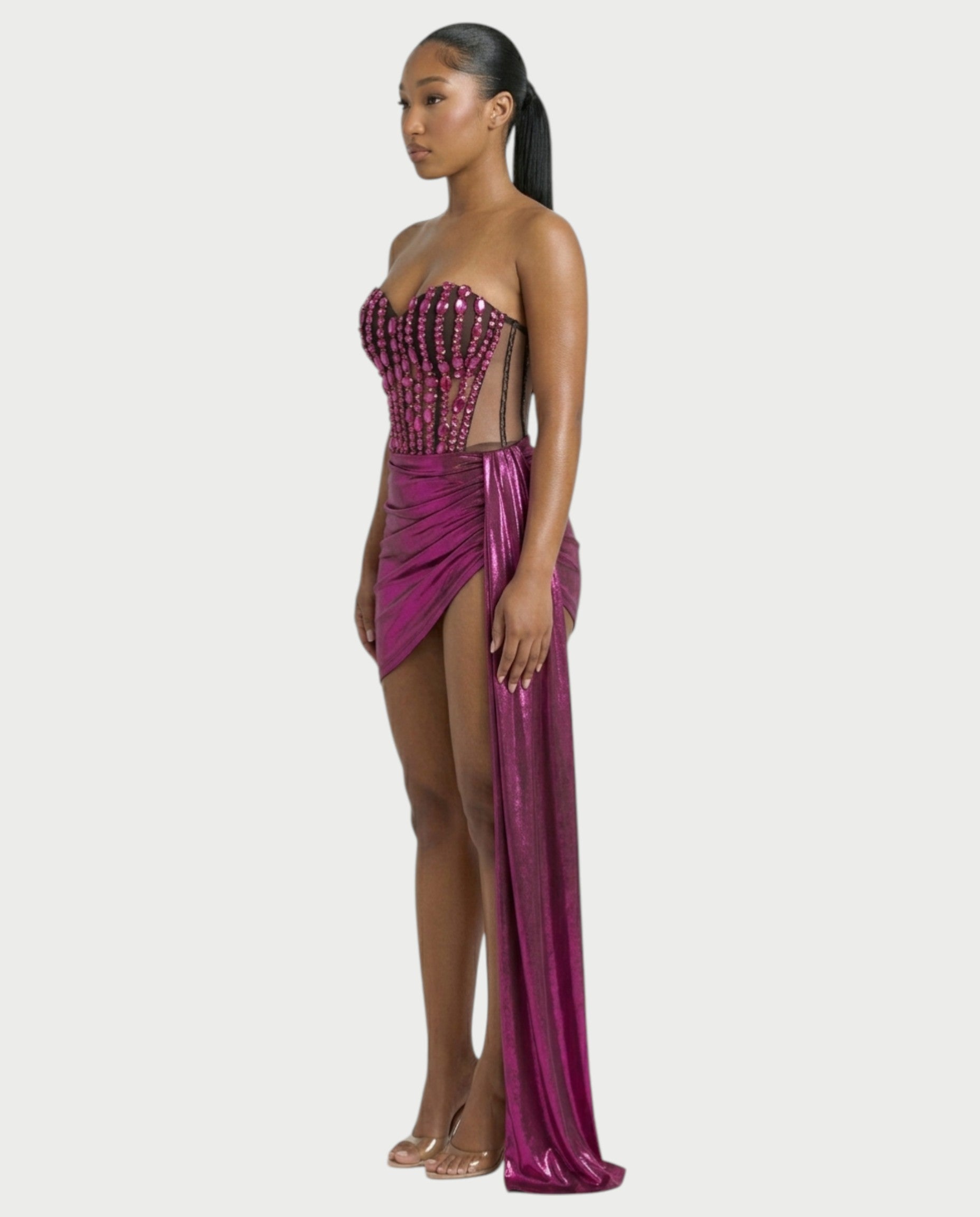 CAPRISE Gemstone Jeweled Corset Mini Dress