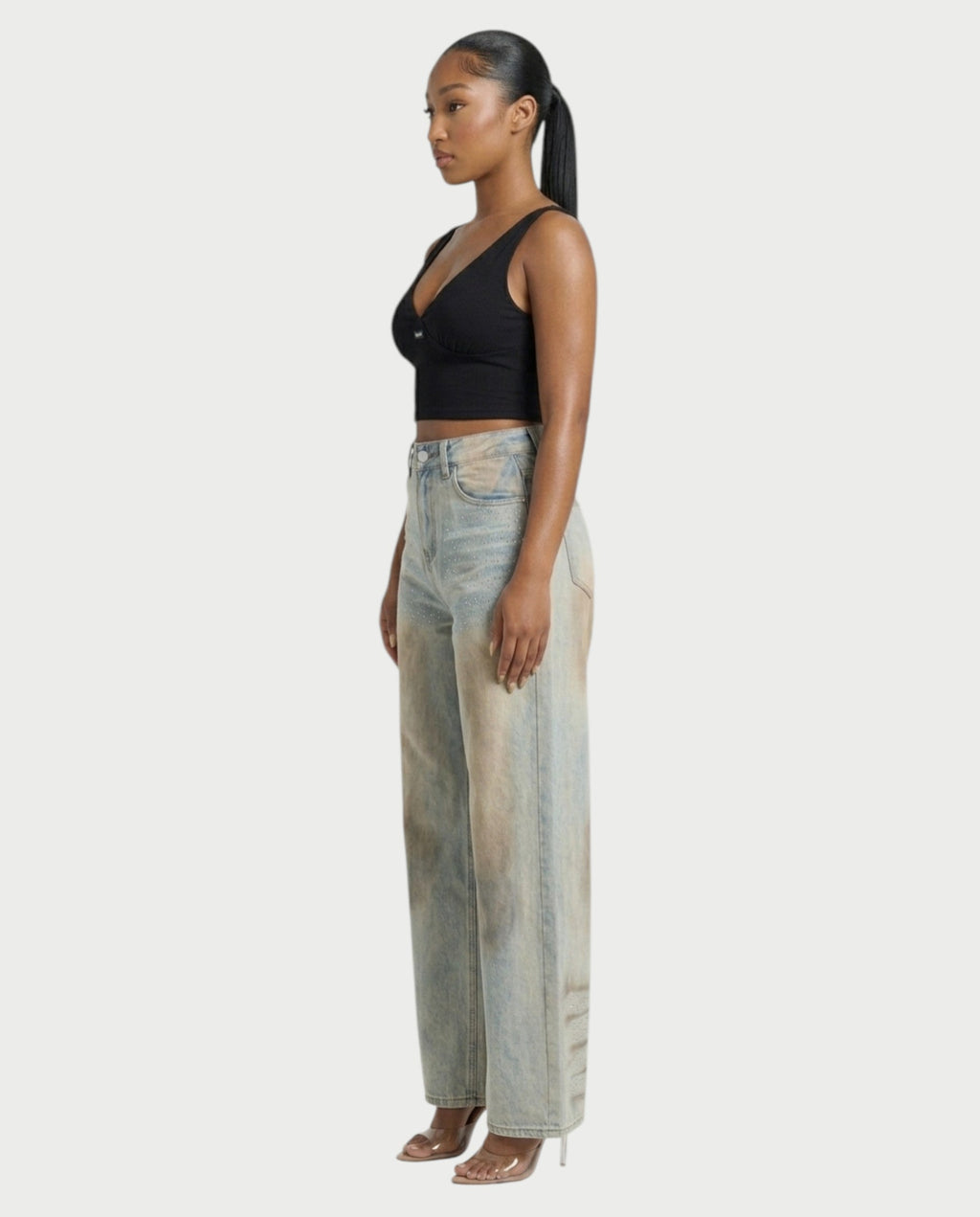 SALIE Deep V-Neck Sleeveless Crop Top