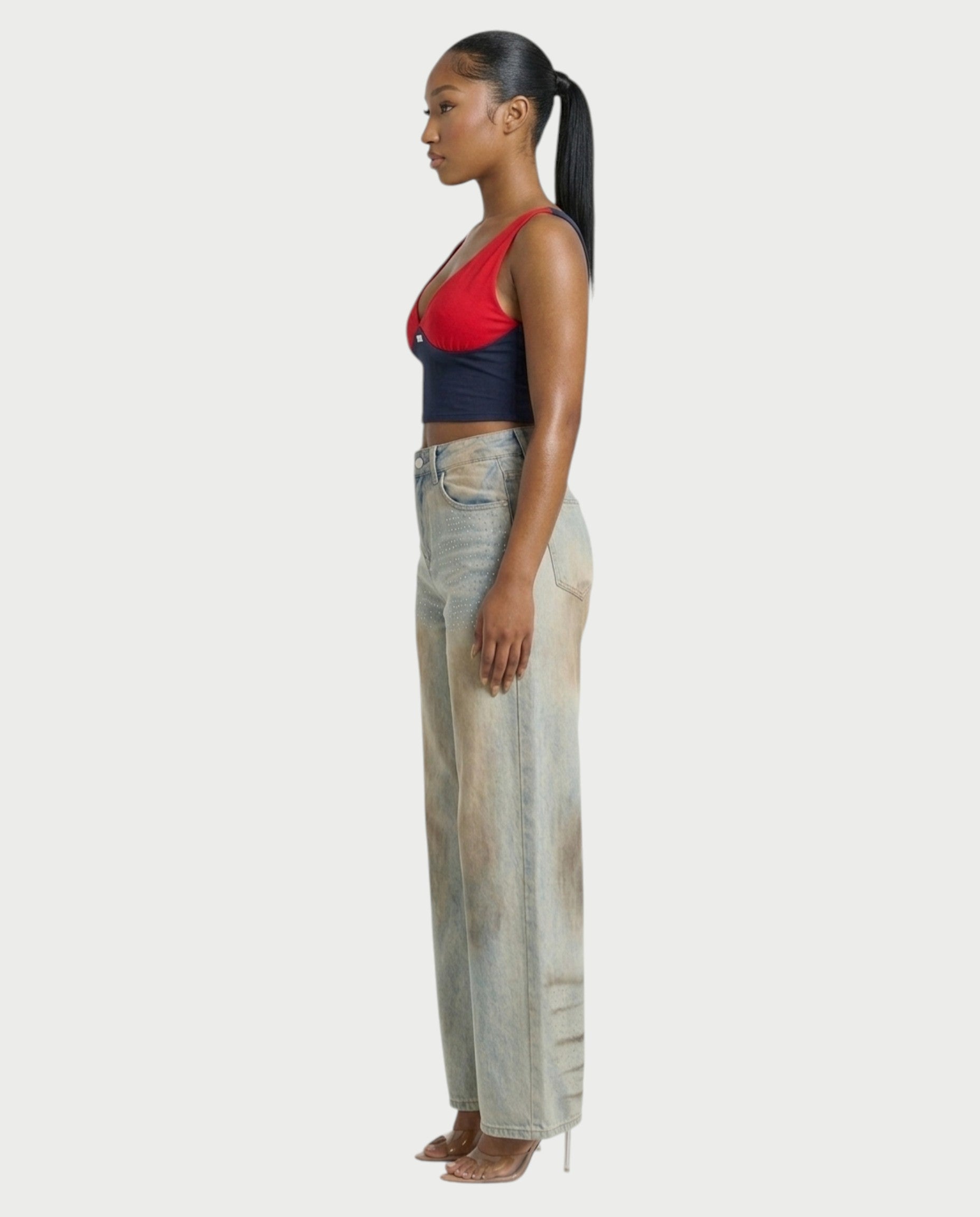 SALIE Deep V-Neck Sleeveless Crop Top