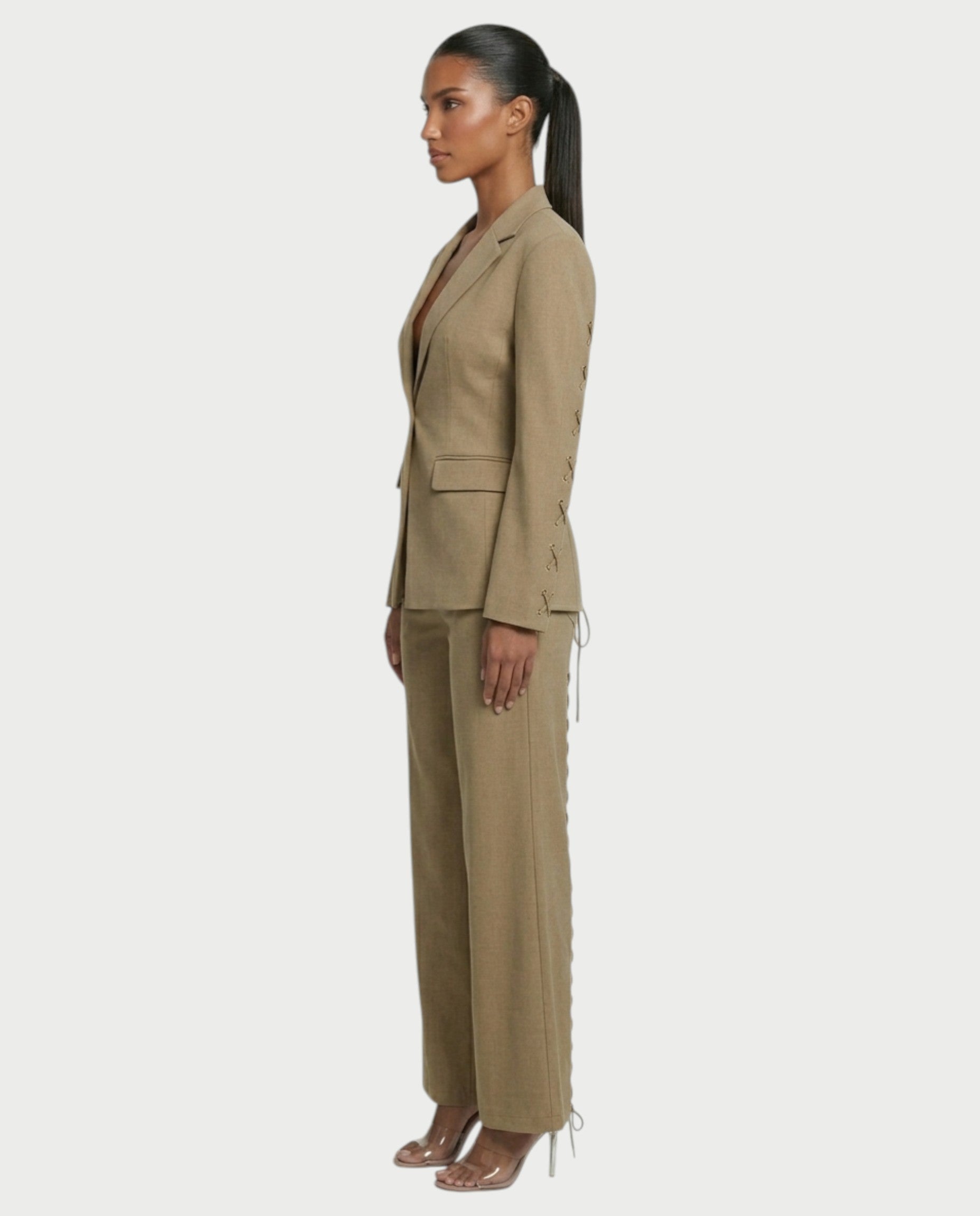 XAVIA Lace-Up Back Blazer & Trouser Set