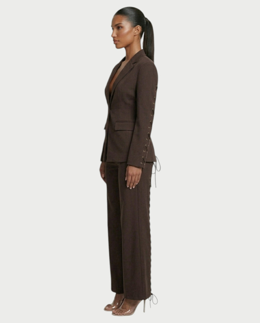 XAVIA Lace-Up Back Blazer & Trouser Set