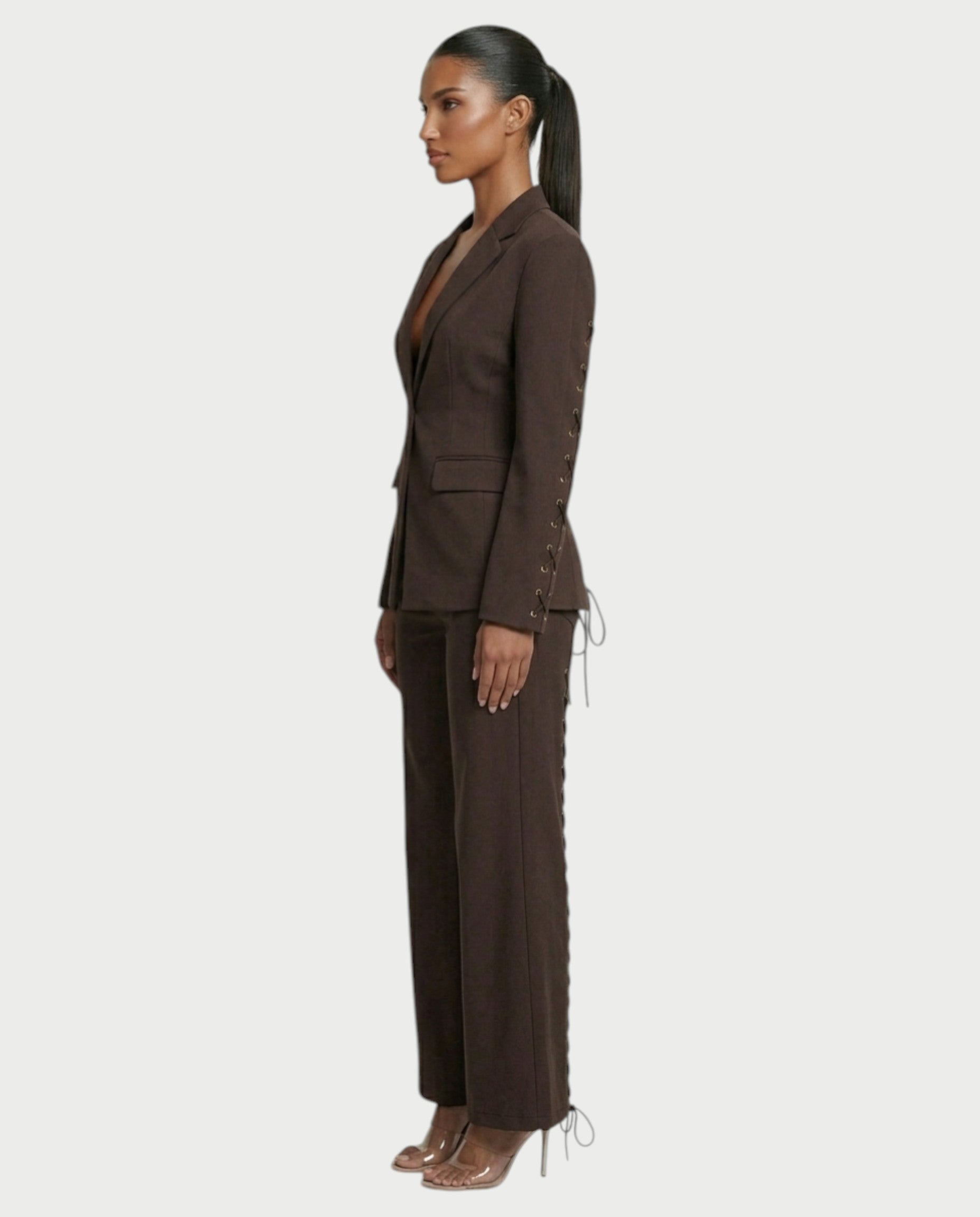 XAVIA Lace-Up Back Blazer & Trouser Set