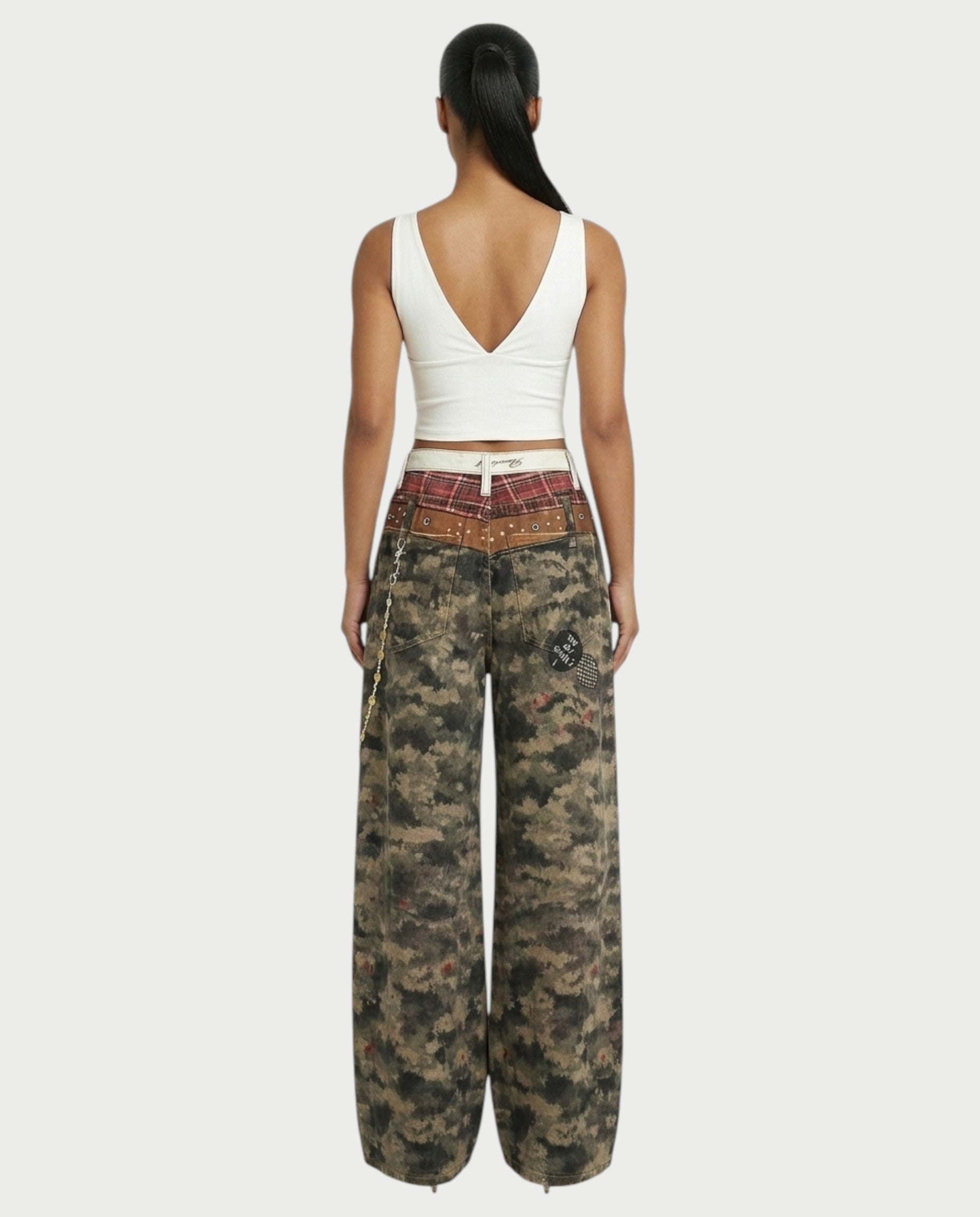 CEVY Retro Camo Wide-Leg Denim Pants
