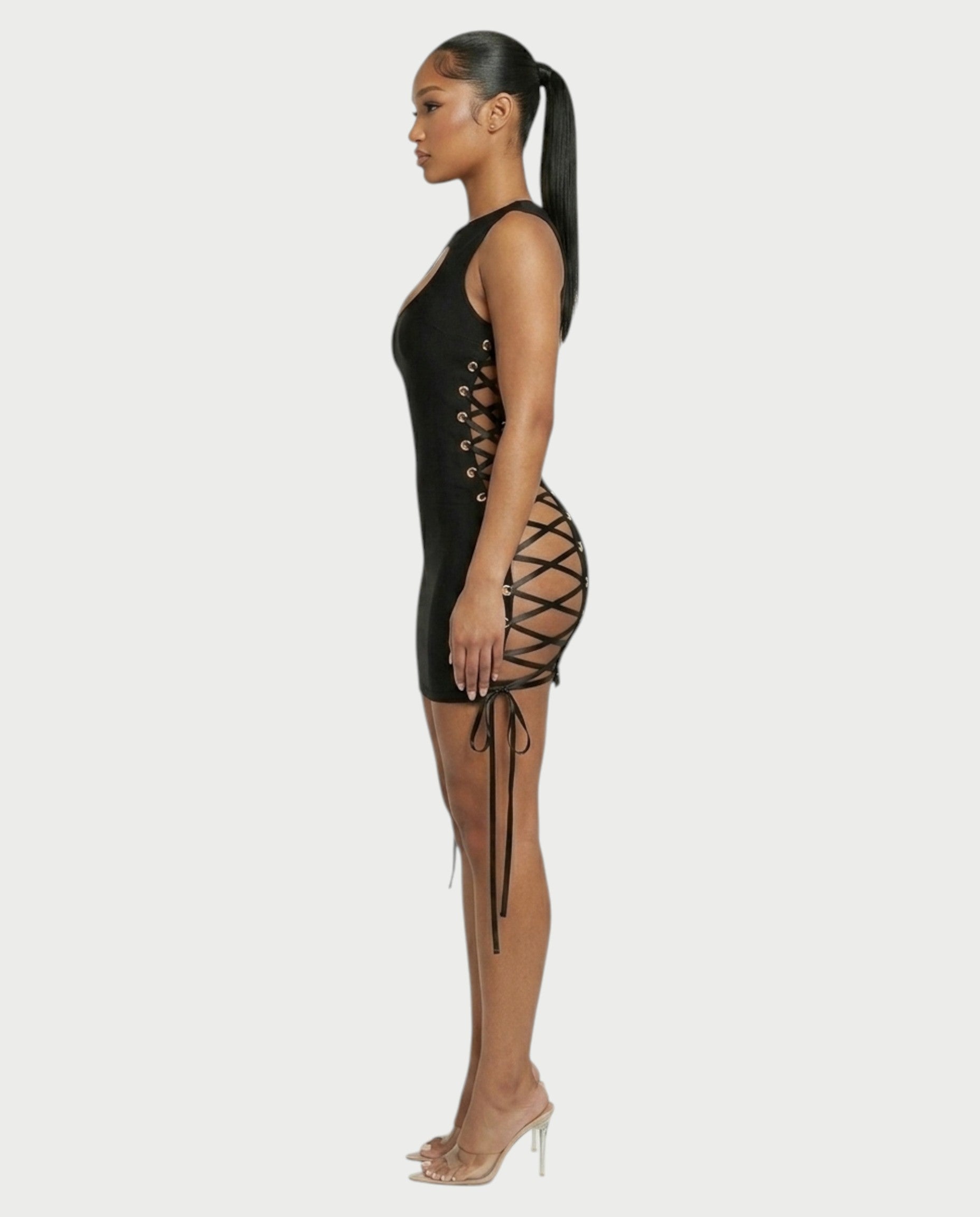 CYRENE Lace-Up Back Bodycon Mini Dress