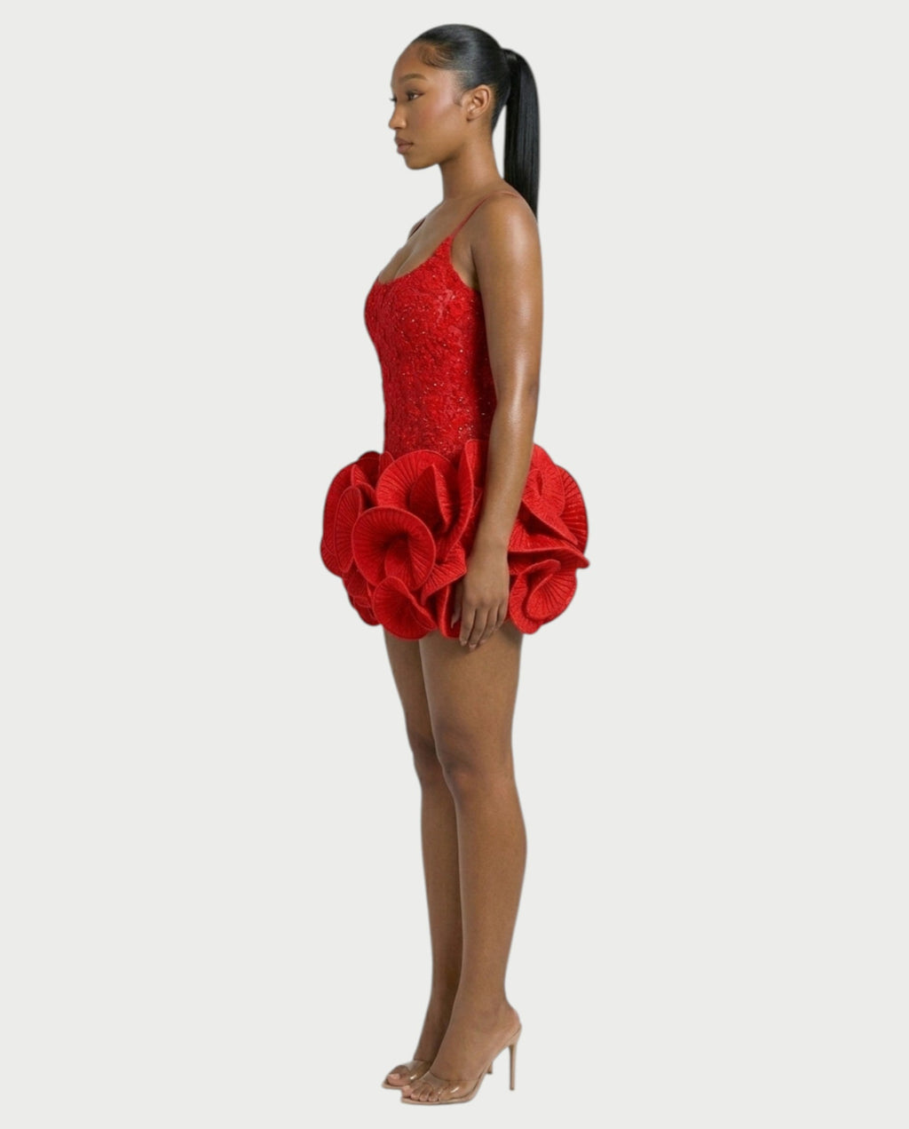 KOVA Flared Pleated Flounce Skirt Mini Dress