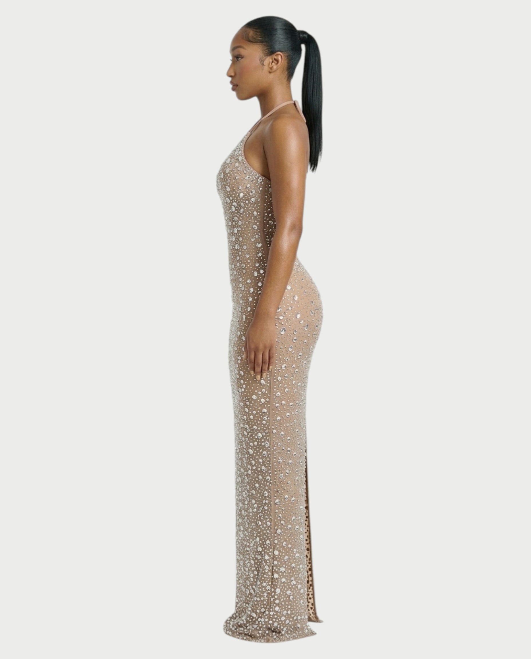 ASHA Rhinestone Halter Bodycon Maxi Dress