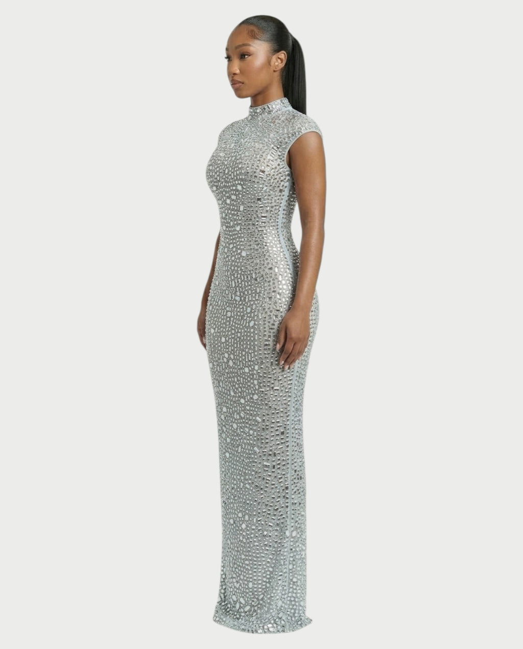 MORIA Crystal High-Neck Bodycon Maxi Dress