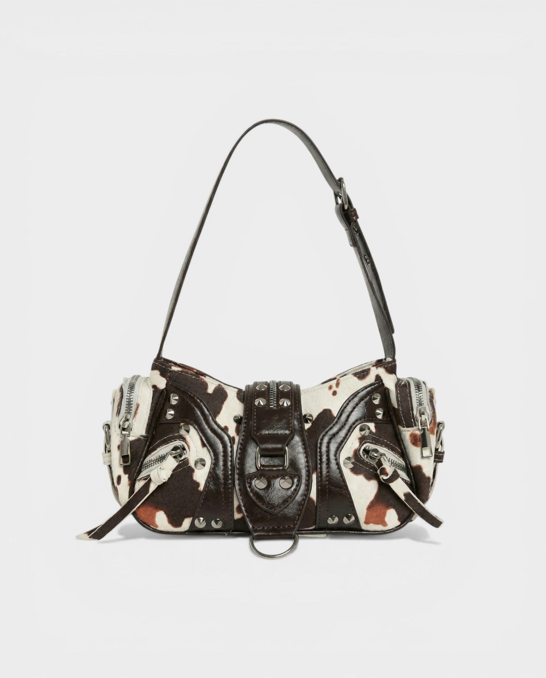 PRISCILLA Cow Print Studded Handbag