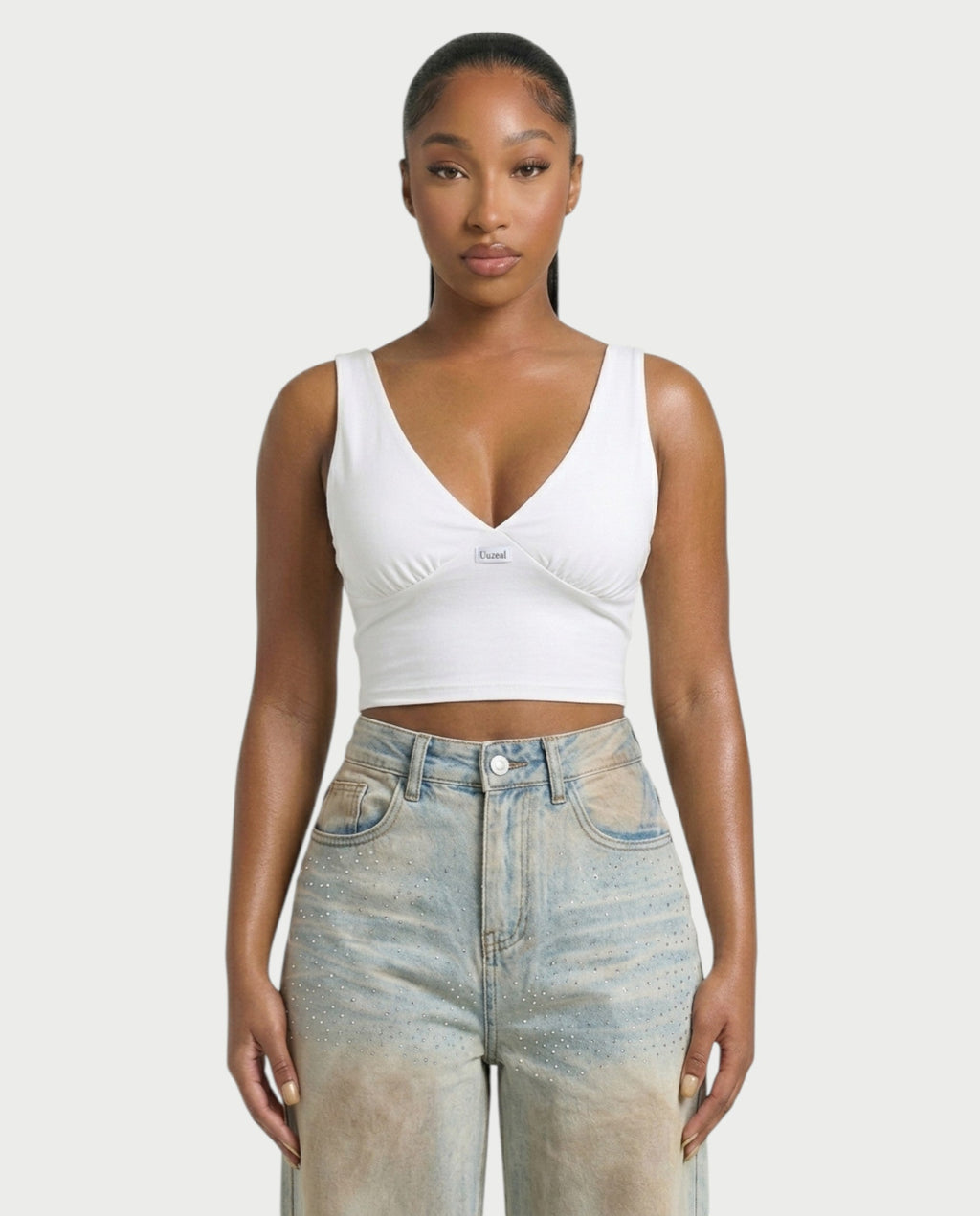 SALIE Deep V-Neck Sleeveless Crop Top