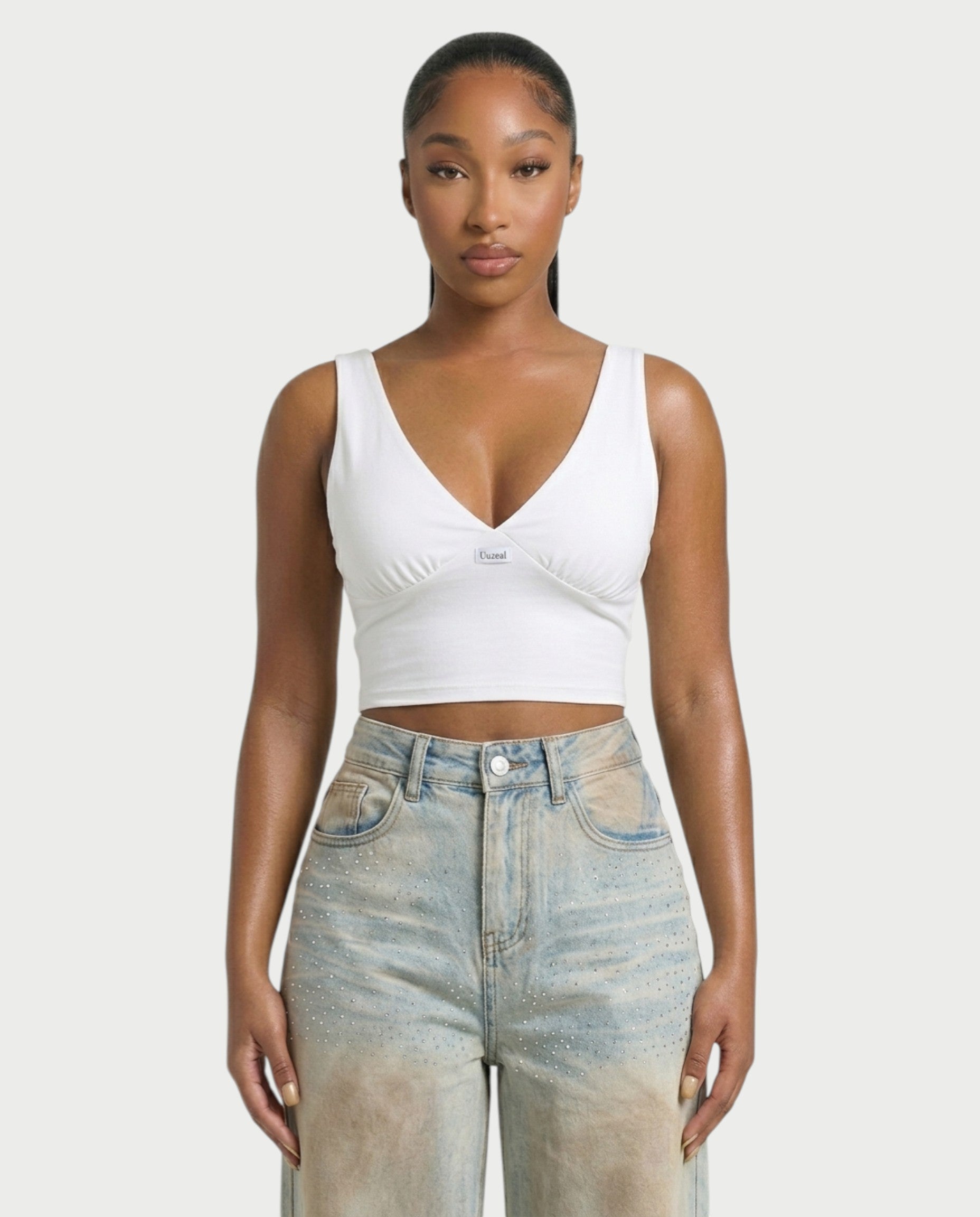 SALIE Deep V-Neck Sleeveless Crop Top