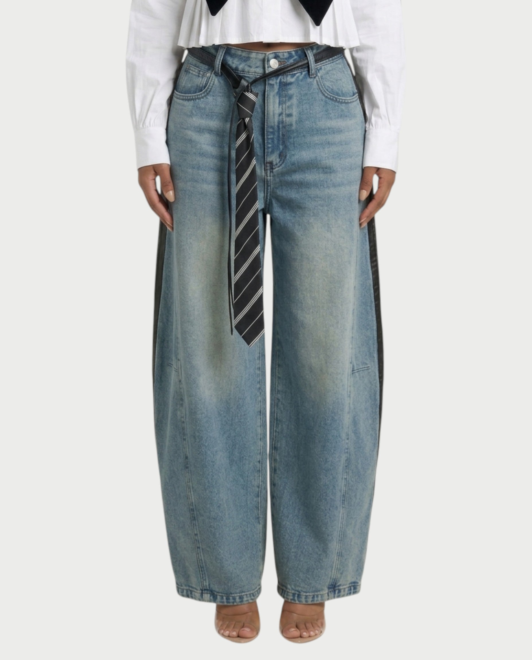 LUVIRA Two-Tone Denim & Faux Leather Pants