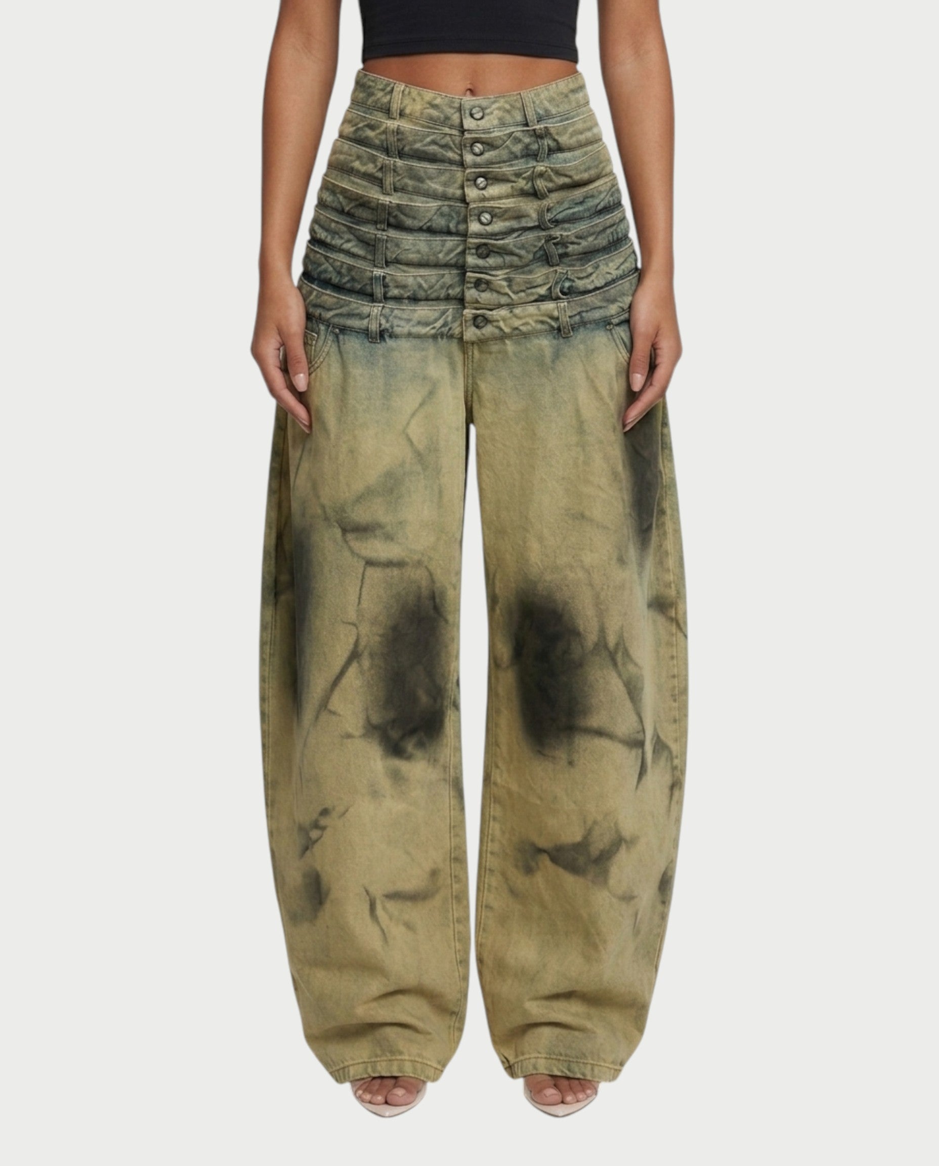 ZAHARA Multi-Waist Stacked Button Denim Pants