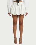 LAFIRNA Belted High-Waist Bubble Hem Mini Skort