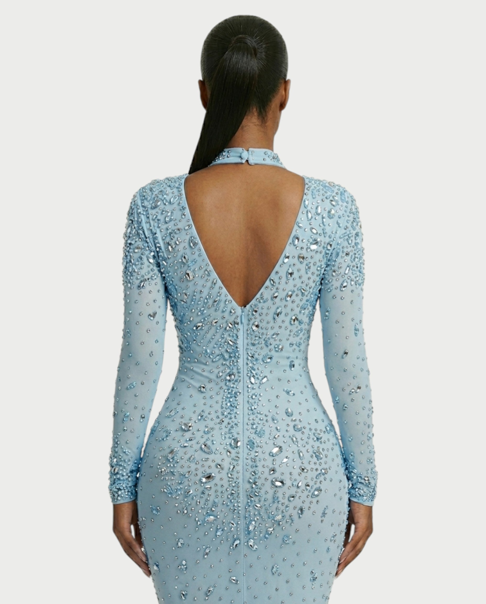 SOSANE Diamond High-Neck Feather Mermaid Maxi Dress