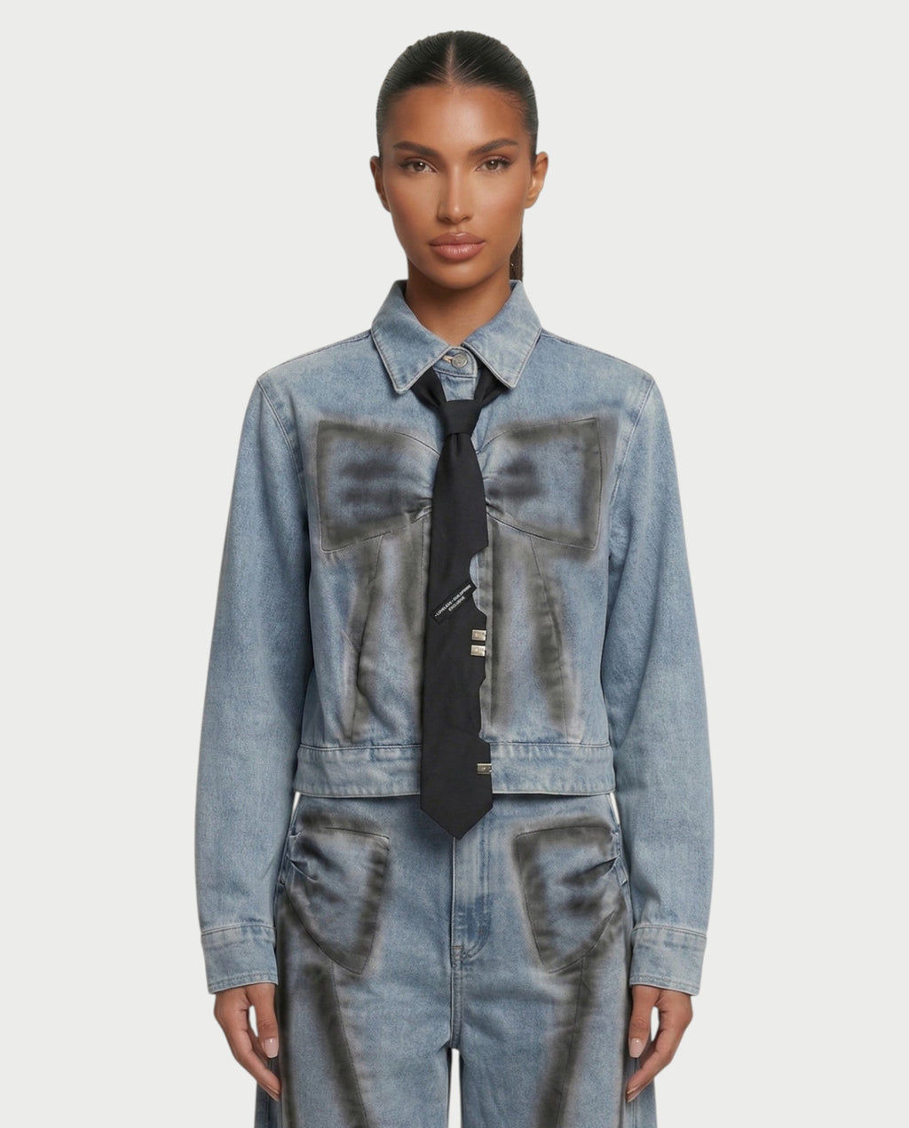 CALLIA Denim Tie Jacket & Wide-Leg Pants Set