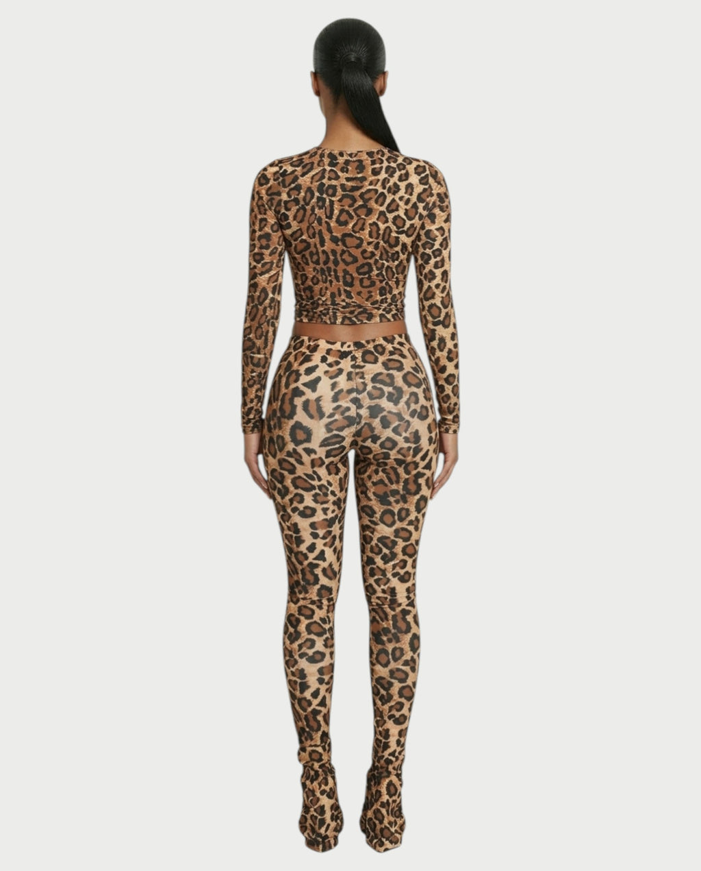 FRELY Leopard Print Long Sleeve Top & Flared Legging Set