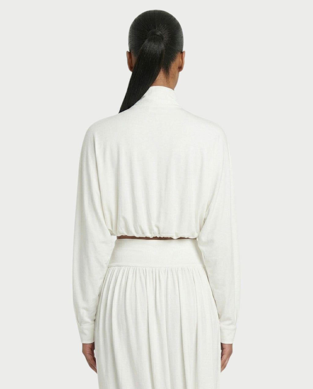 VANYS Zip-Up Crop Top & Draped Midi Skirt Set