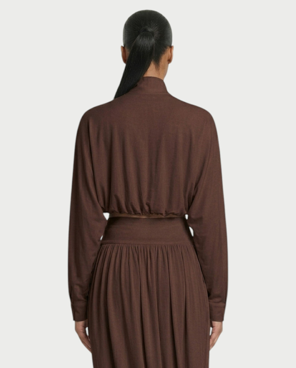 VANYS Zip-Up Crop Top & Draped Midi Skirt Set