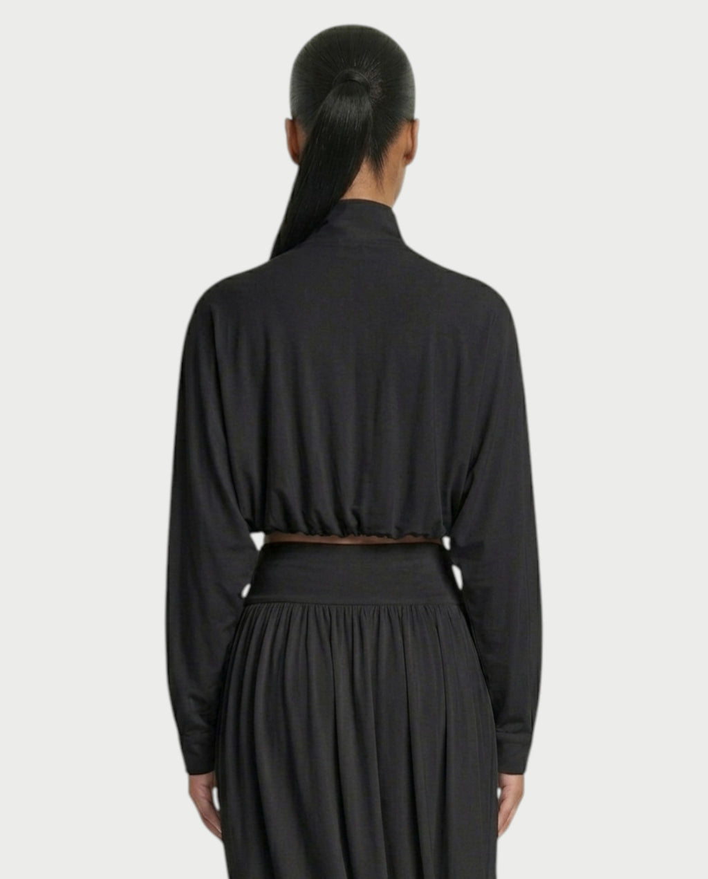 VANYS Zip-Up Crop Top & Draped Midi Skirt Set