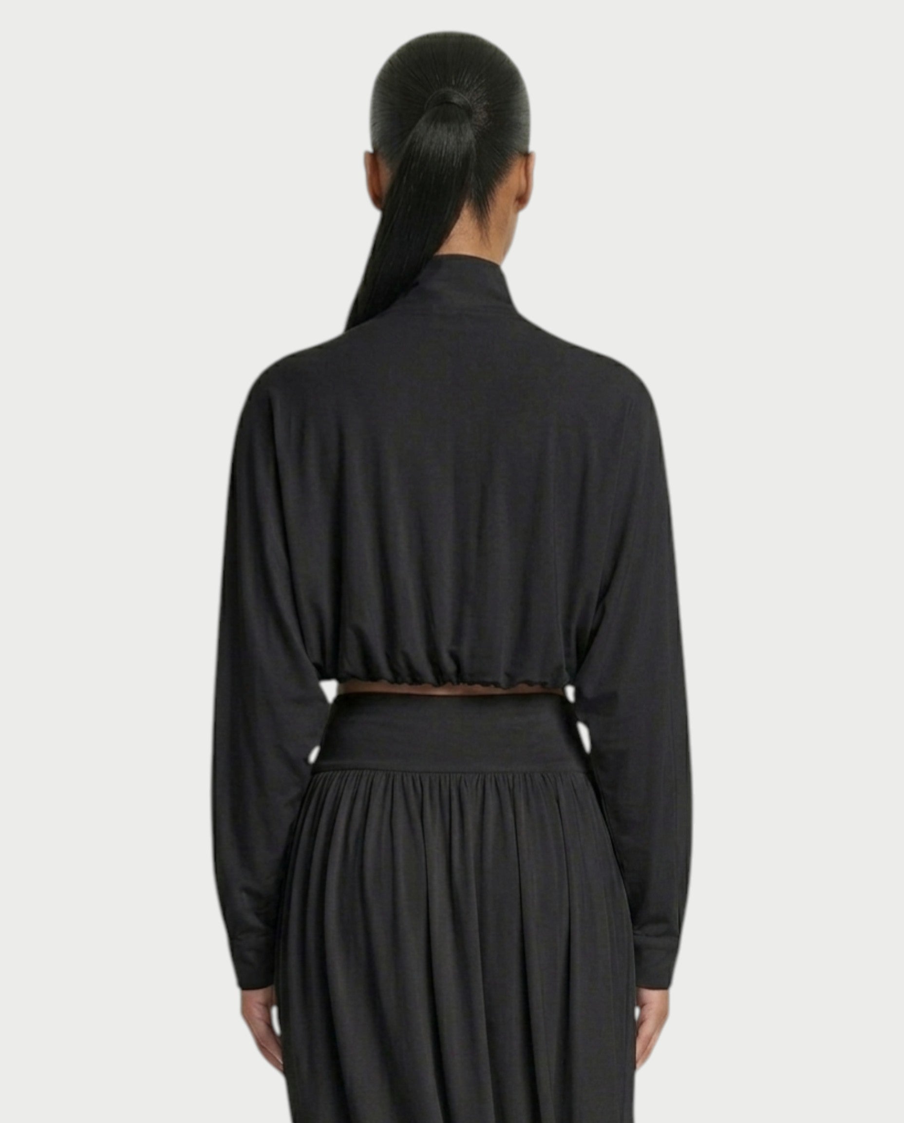 VANYS Zip-Up Crop Top & Draped Midi Skirt Set