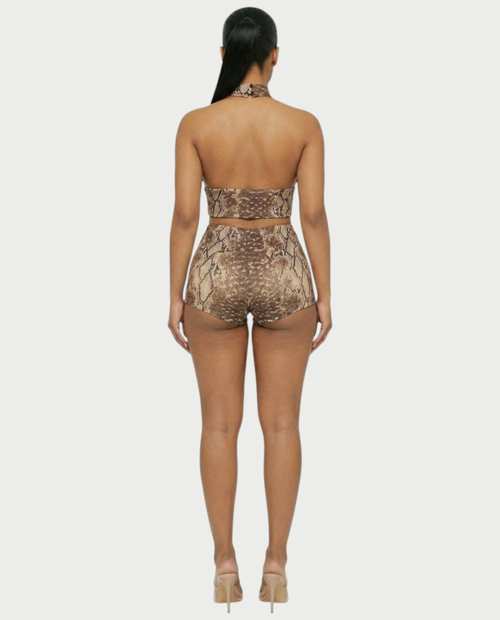 EMINA Snake Print Crop Top & High-Waisted Shorts Set