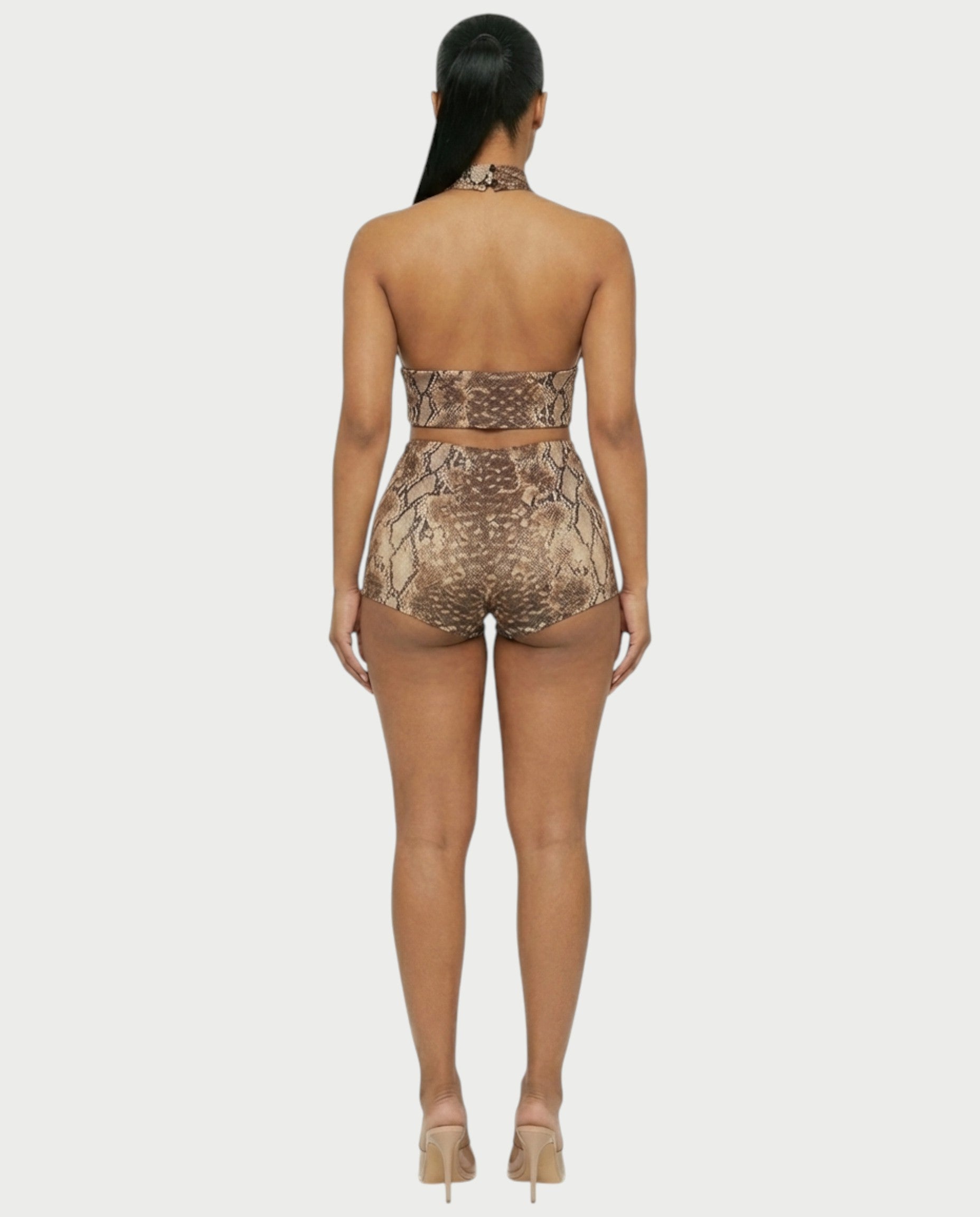 EMINA Snake Print Crop Top & High-Waisted Shorts Set