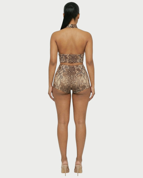 EMINA Snake Print Crop Top & High-Waisted Shorts Set