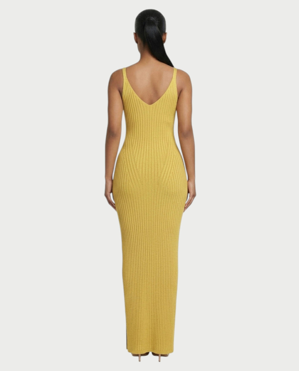 CARYS Ribbed Knit V-Neck Maxi Dress