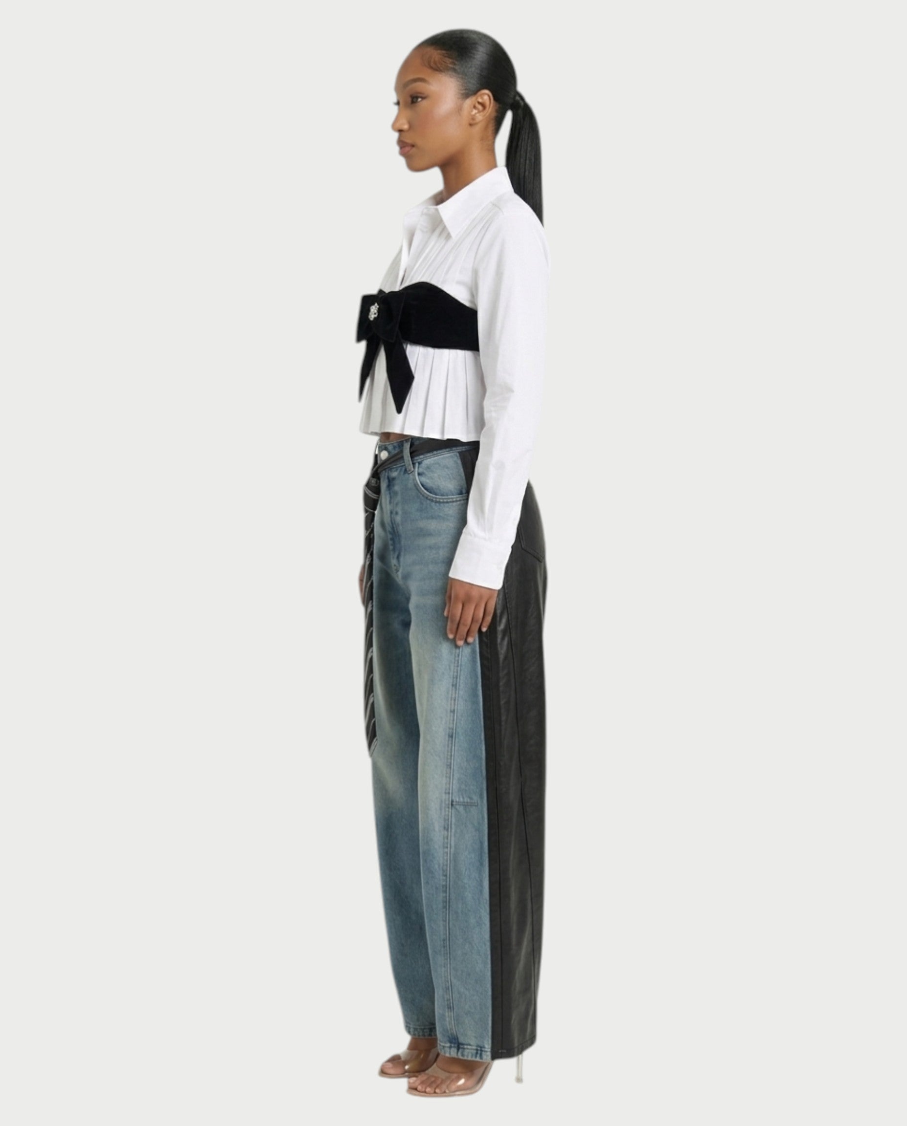 LUVIRA Two-Tone Denim & Faux Leather Pants