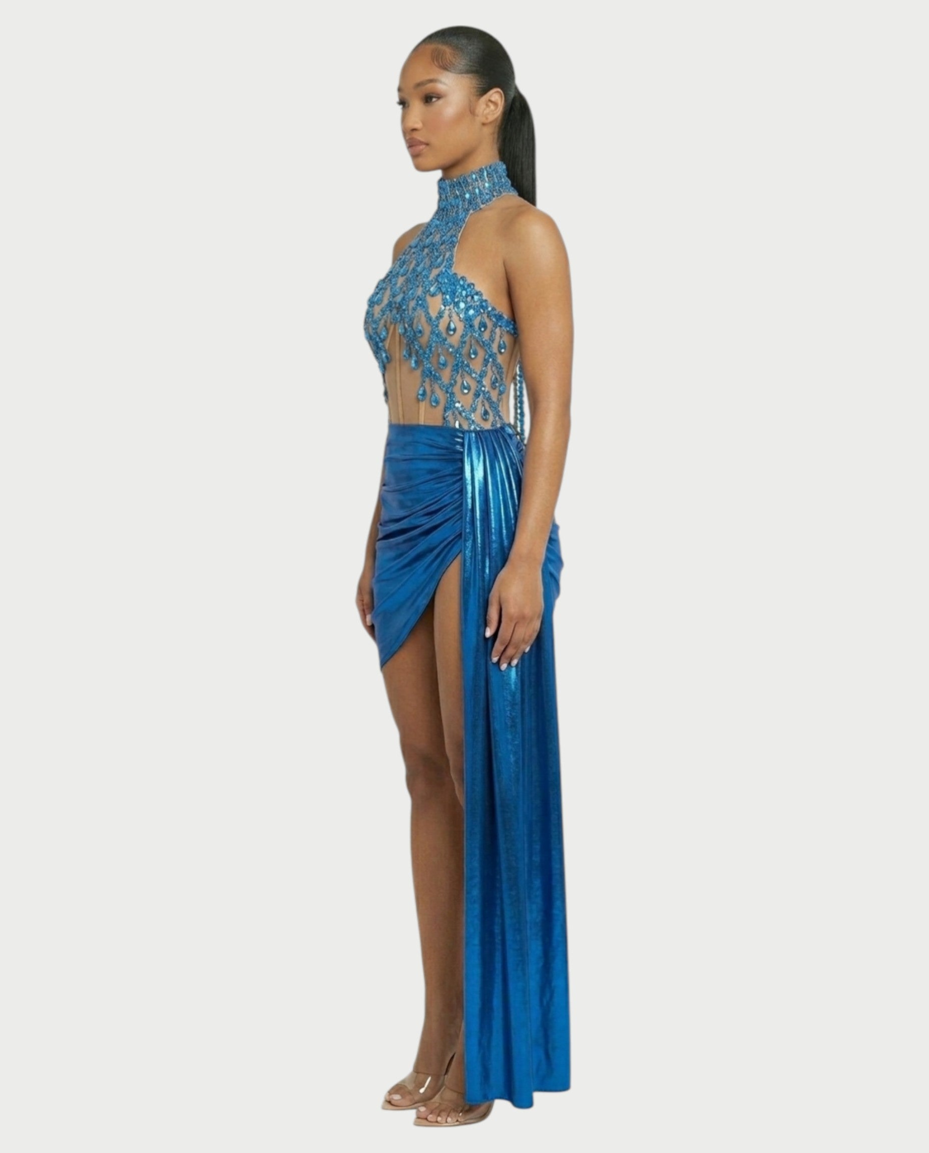 KRISTINE Crystal Embellished High Neck Mini Dress