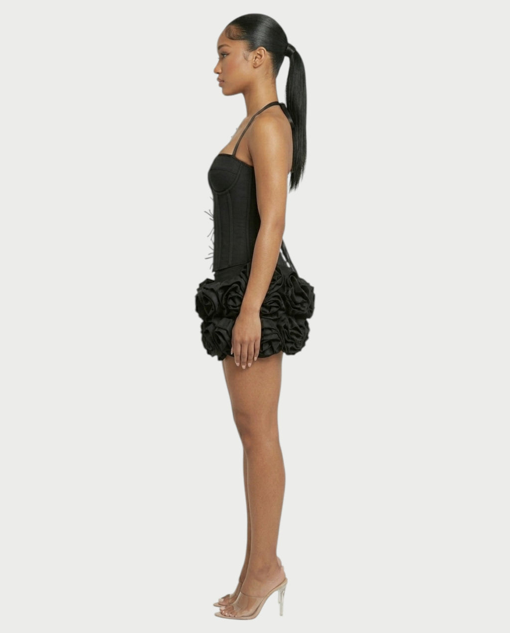 STUCY Floral Appliqué Corset & Mini Skirt Set
