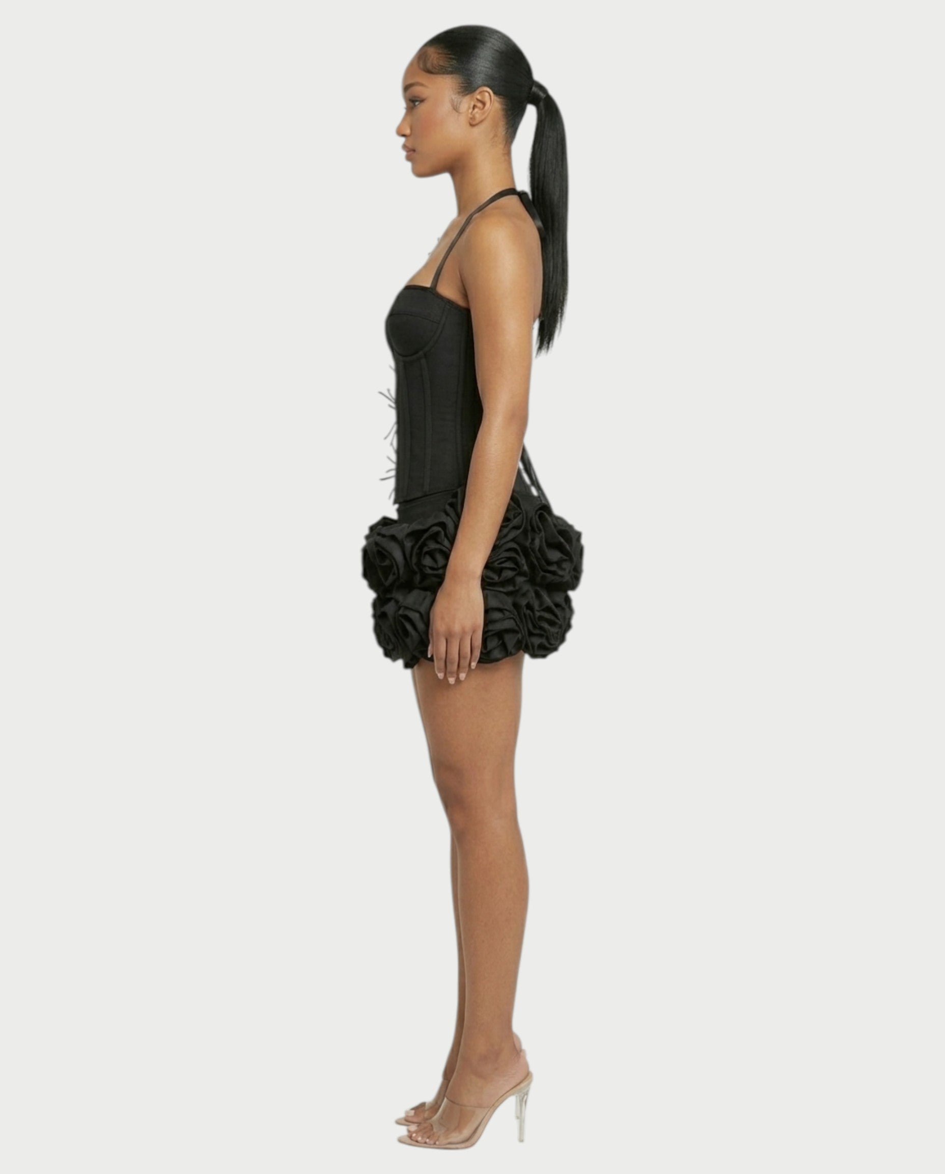 STUCY Floral Appliqué Corset & Mini Skirt Set