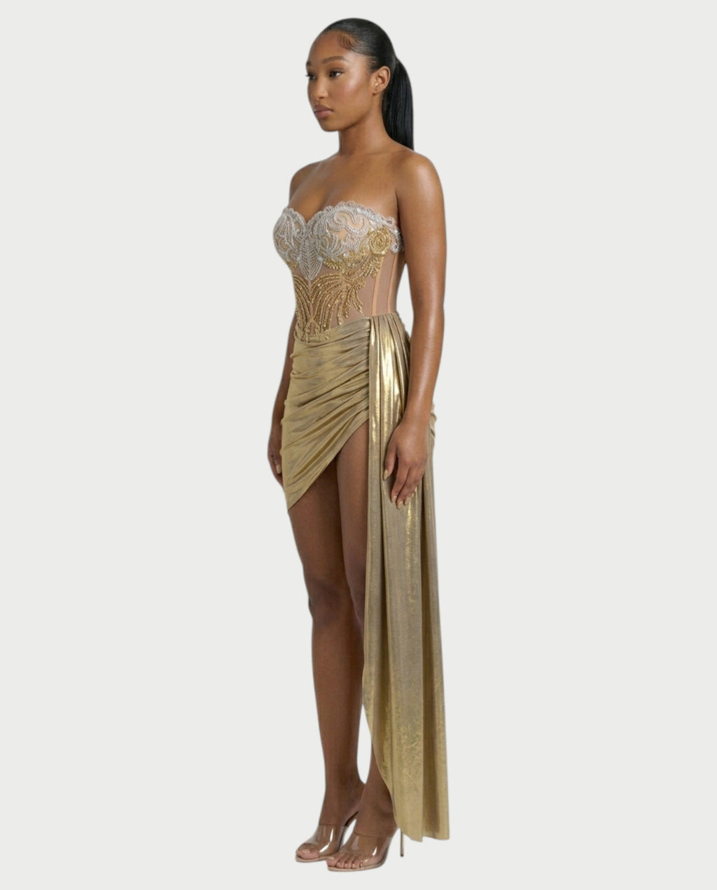VIONE Strapless Embroidered Corset Mini Dress