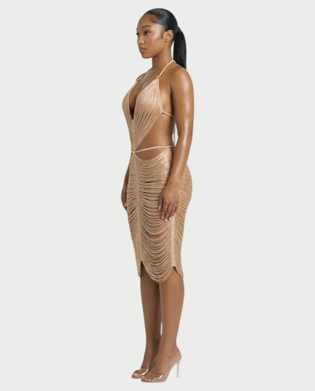 CALPER Tassel Draped Halter Midi Dress