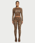 FRELY Leopard Print Long Sleeve Top & Flared Legging Set