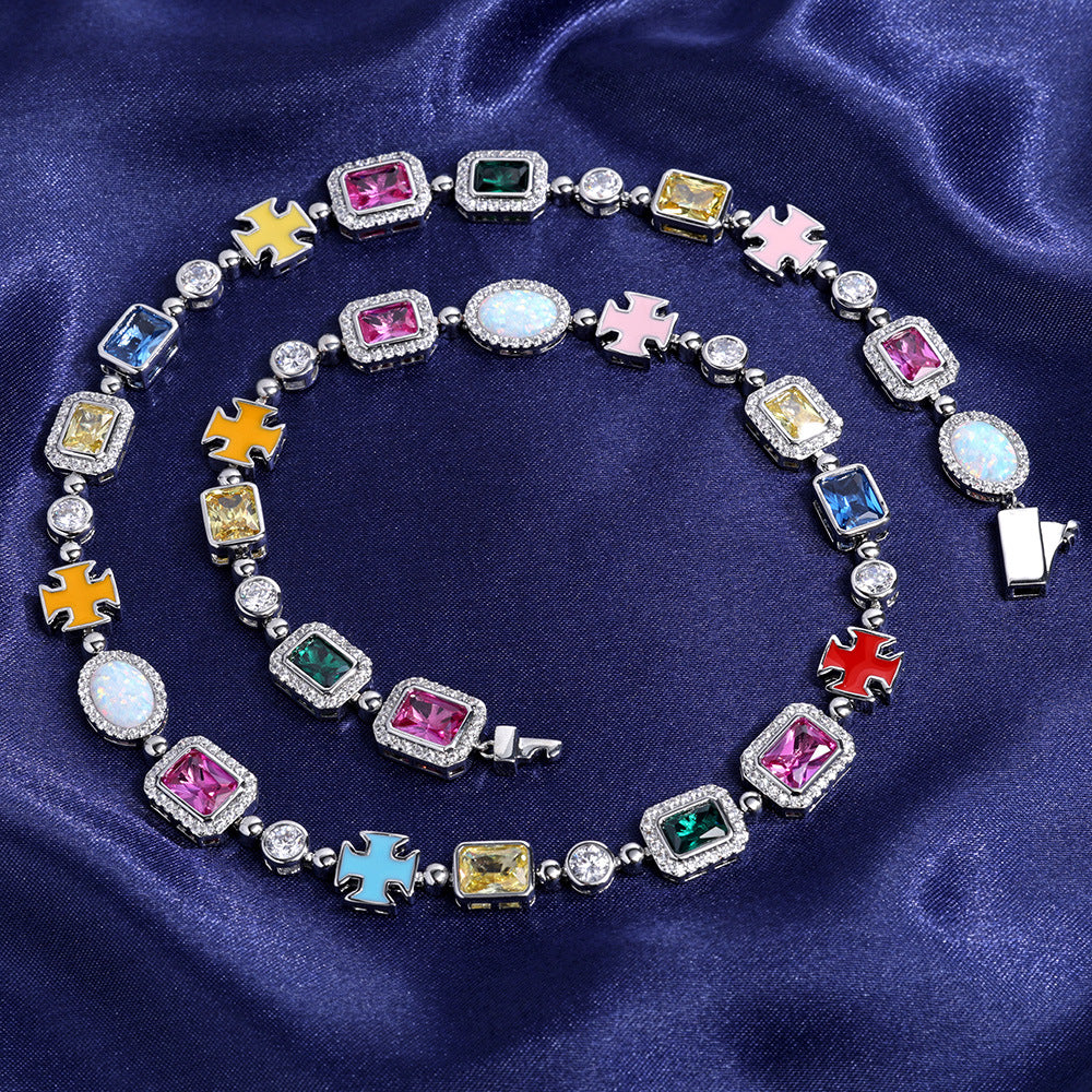 Gold Plated Zircon Colored Rhinestone Necklace